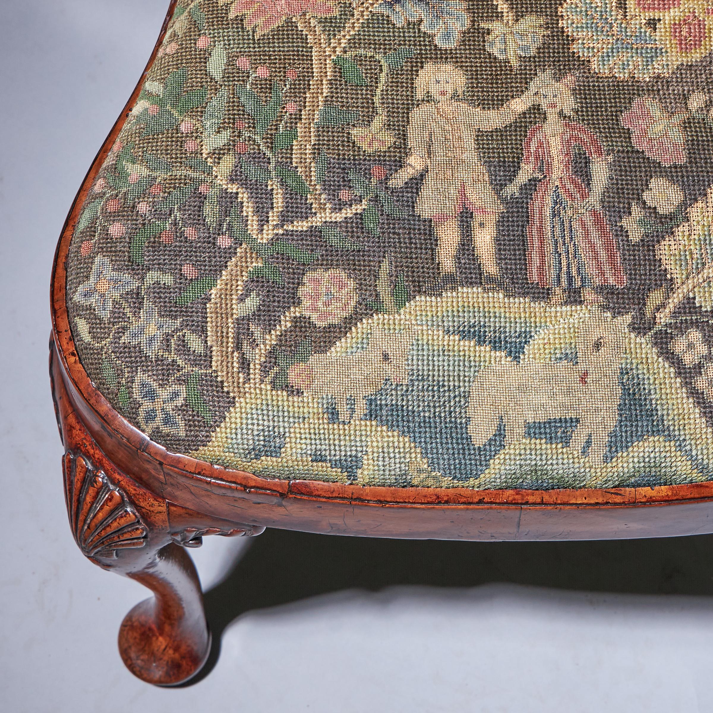 18th Century George I Carved Walnut Chair covered in Period Needlework 9