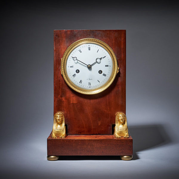 19th-Century French Flame Mahogany Napoleon Empire Period Mantel Clock
