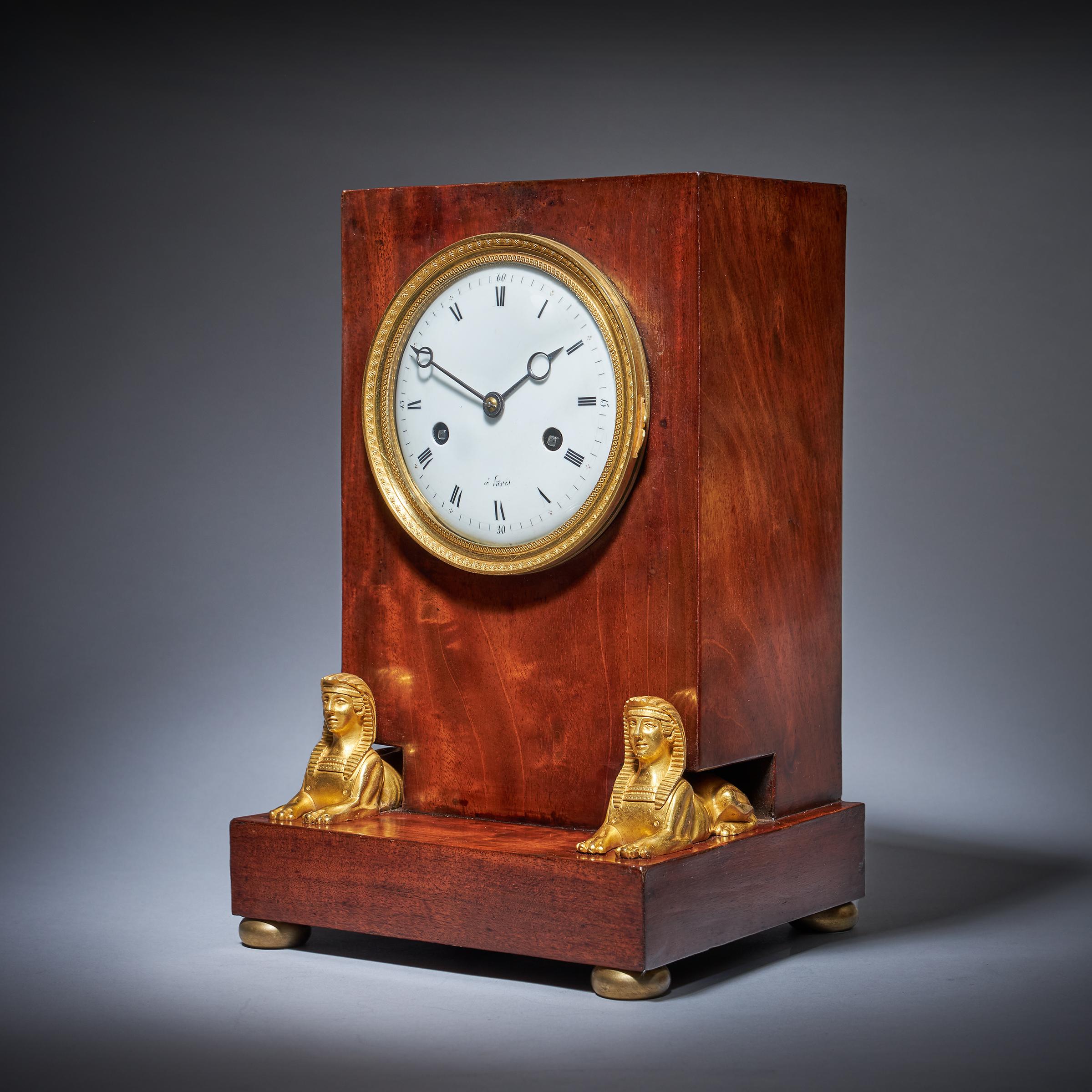 19th-Century French Flame Mahogany Napoleon Empire Period Mantel Clock 2