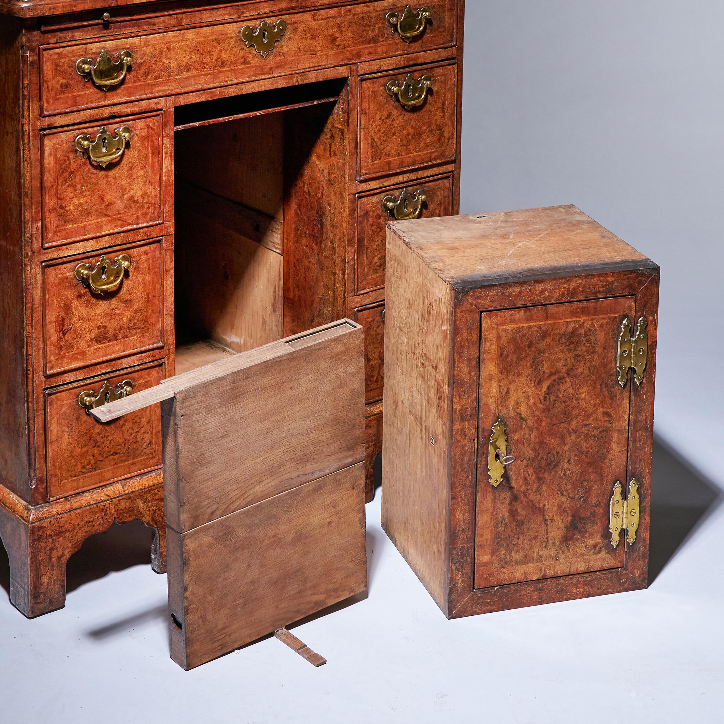 A Unique 18th Century George II Pollard Oak and Walnut Kneehole Desk Circa 1730-10