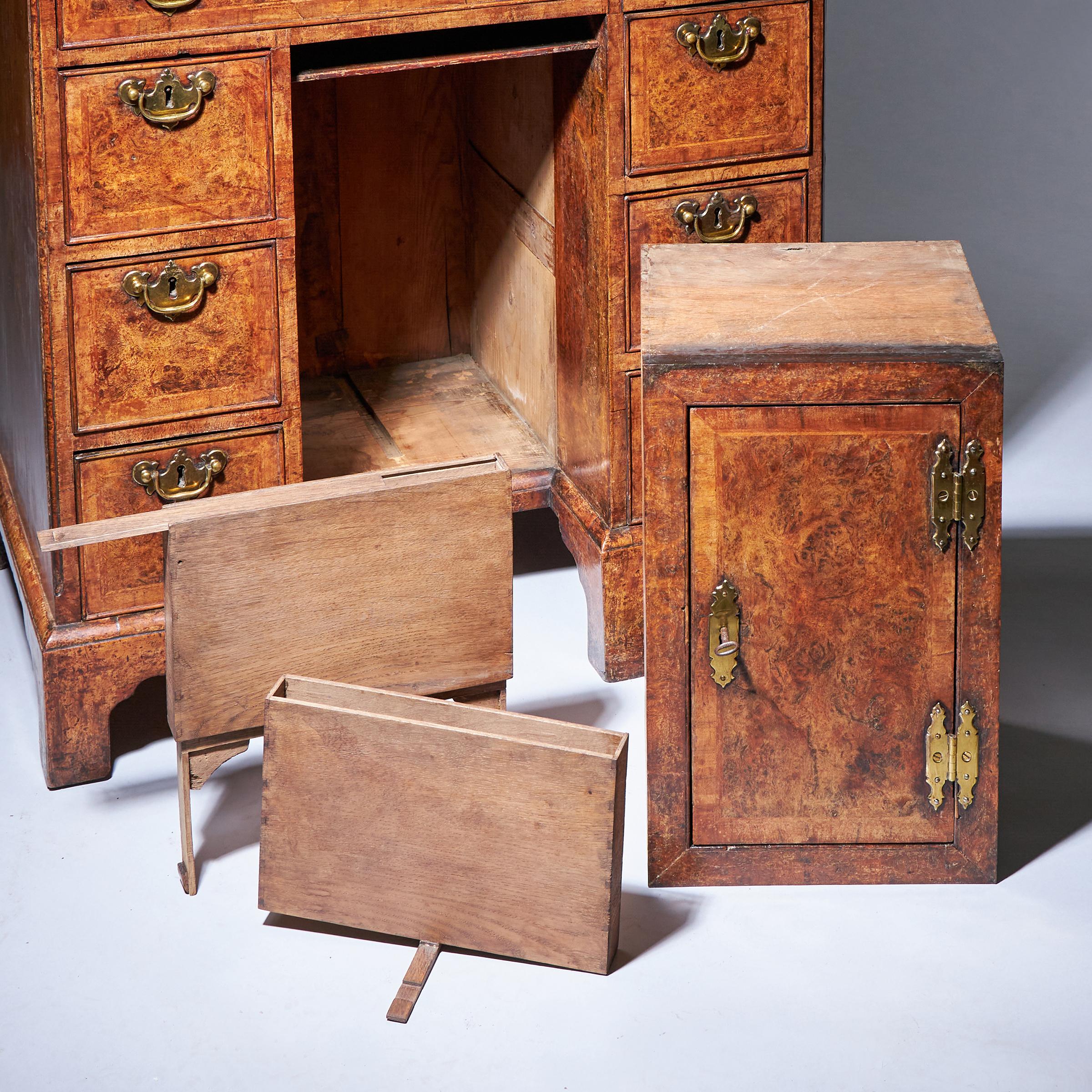 A Unique 18th Century George II Pollard Oak and Walnut Kneehole Desk Circa 1730-12