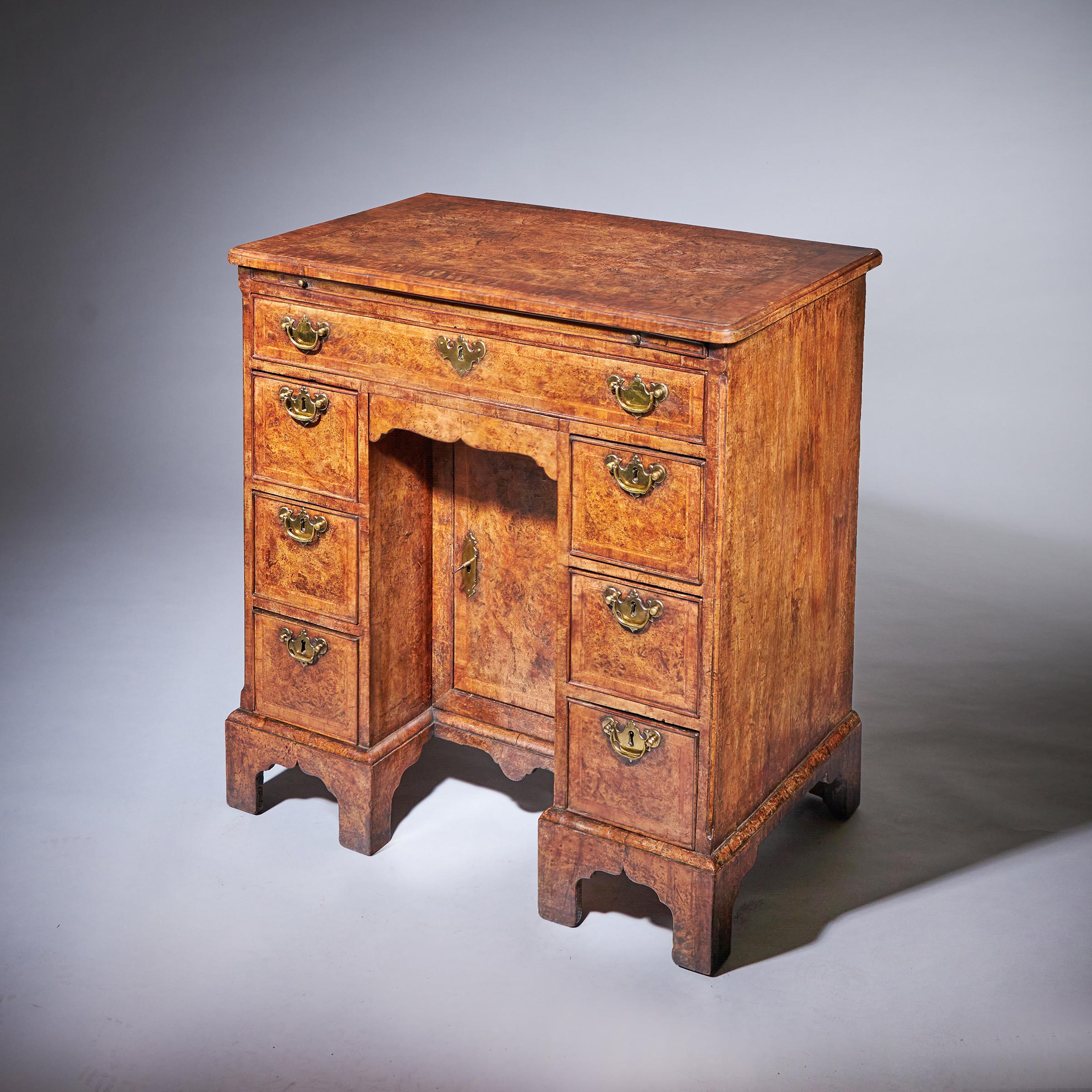A Unique 18th Century George II Pollard Oak and Walnut Kneehole Desk Circa 1730-2