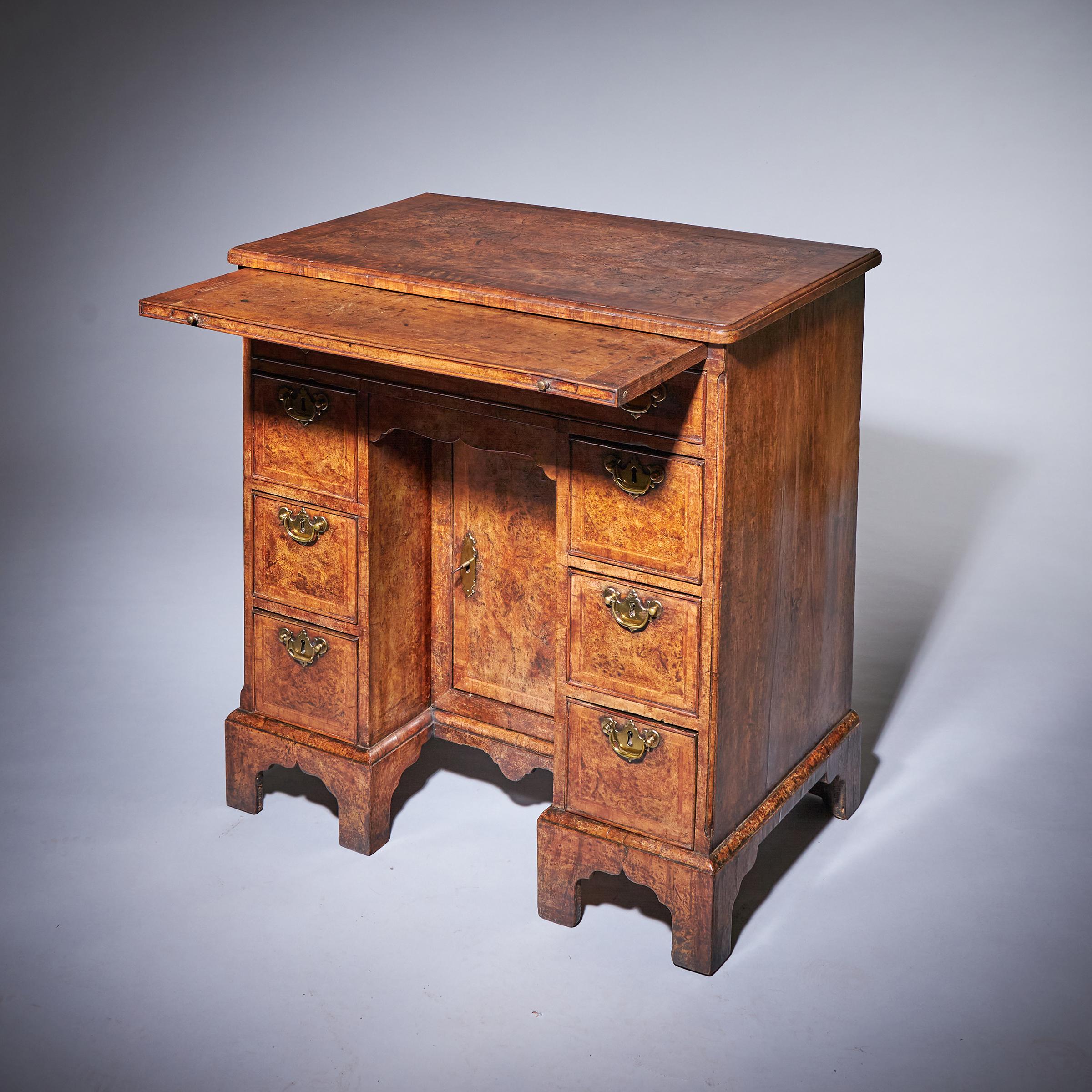 A Unique 18th Century George II Pollard Oak and Walnut Kneehole Desk Circa 1730-3
