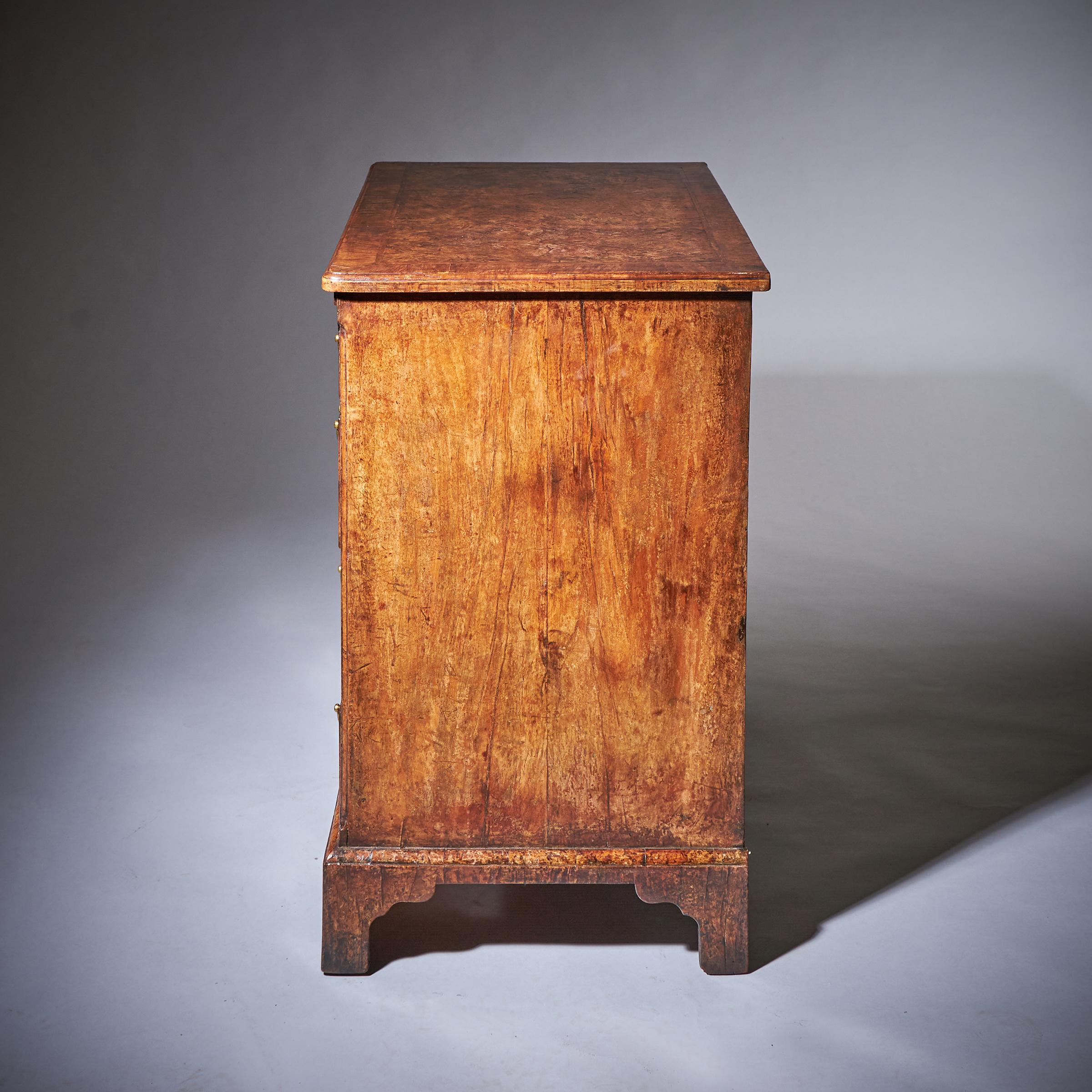 A Unique 18th Century George II Pollard Oak and Walnut Kneehole Desk, Circa 1730 4