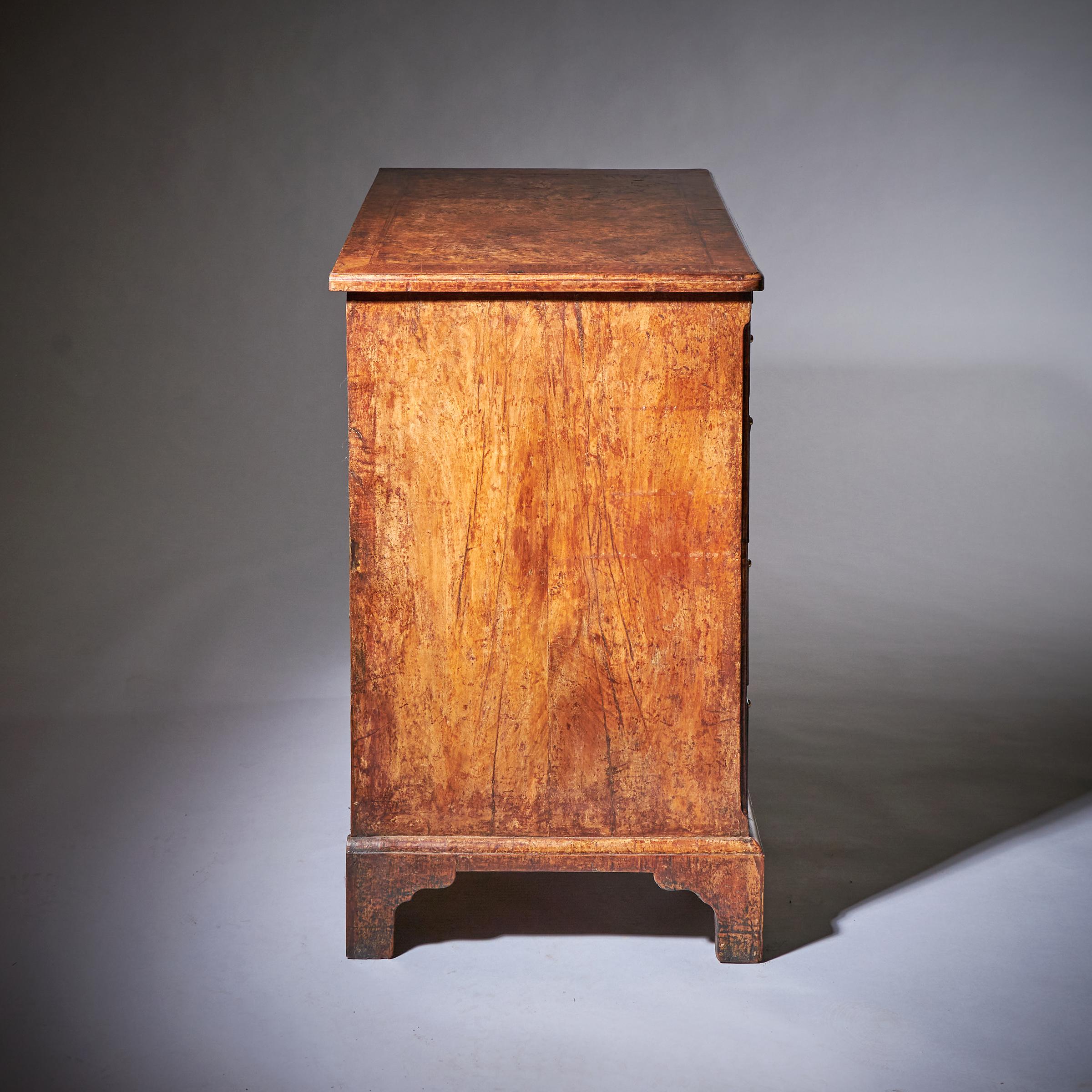 A Unique 18th Century George II Pollard Oak and Walnut Kneehole Desk Circa 1730-5