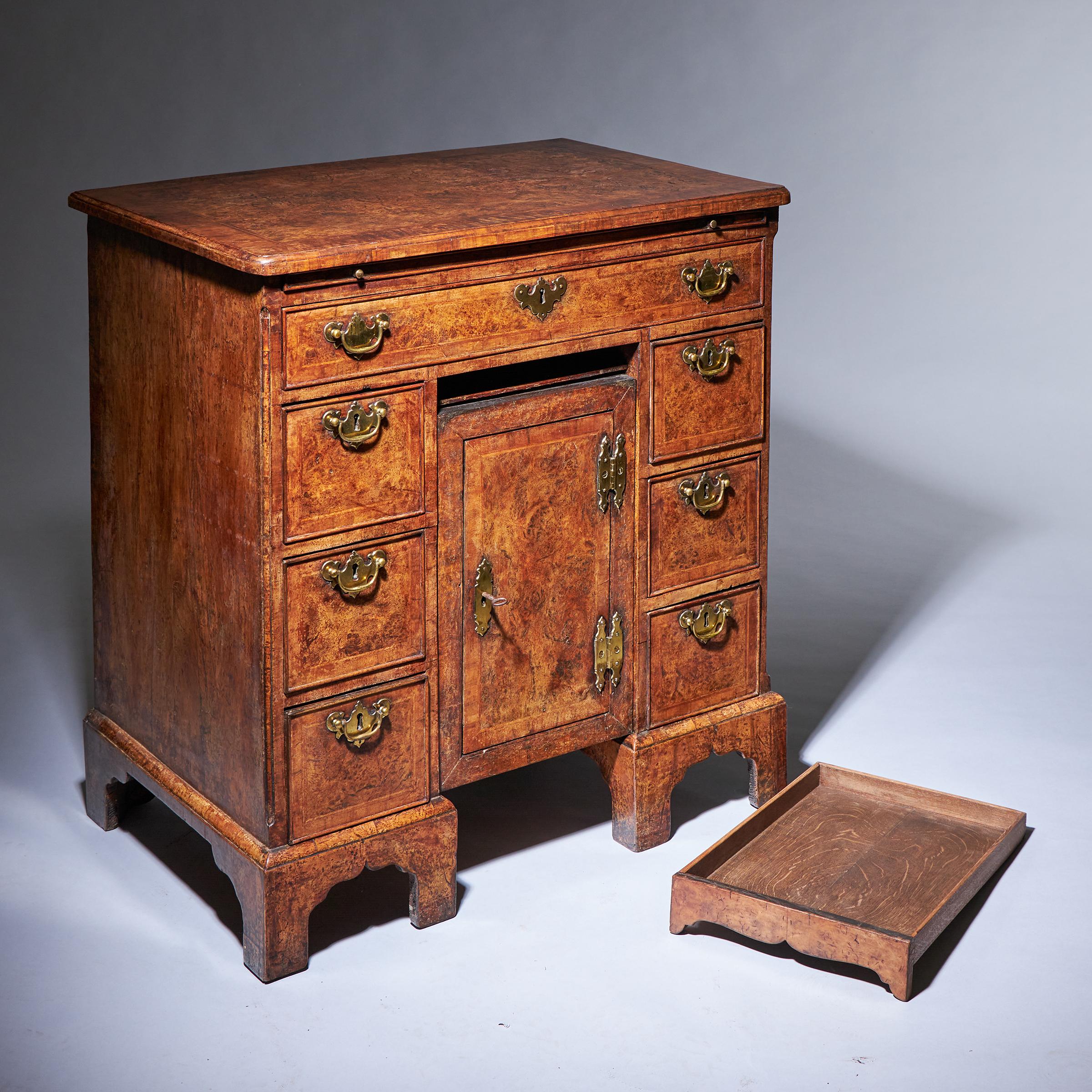 A Unique 18th Century George II Pollard Oak and Walnut Kneehole Desk, Circa 1730 8