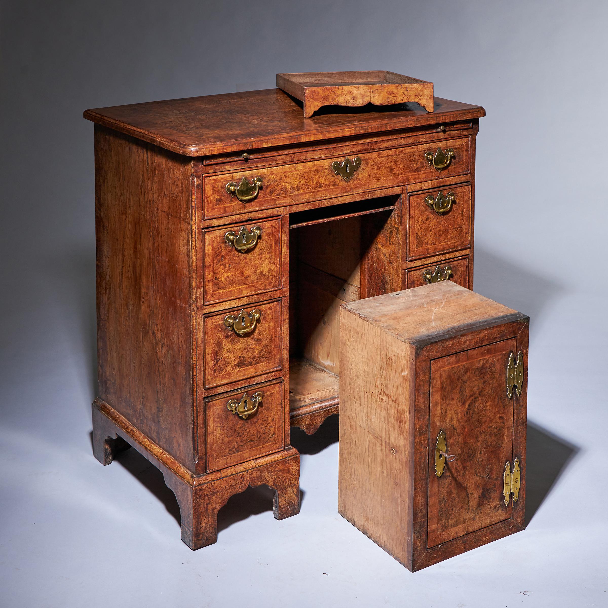 A Unique 18th Century George II Pollard Oak and Walnut Kneehole Desk Circa 1730-9