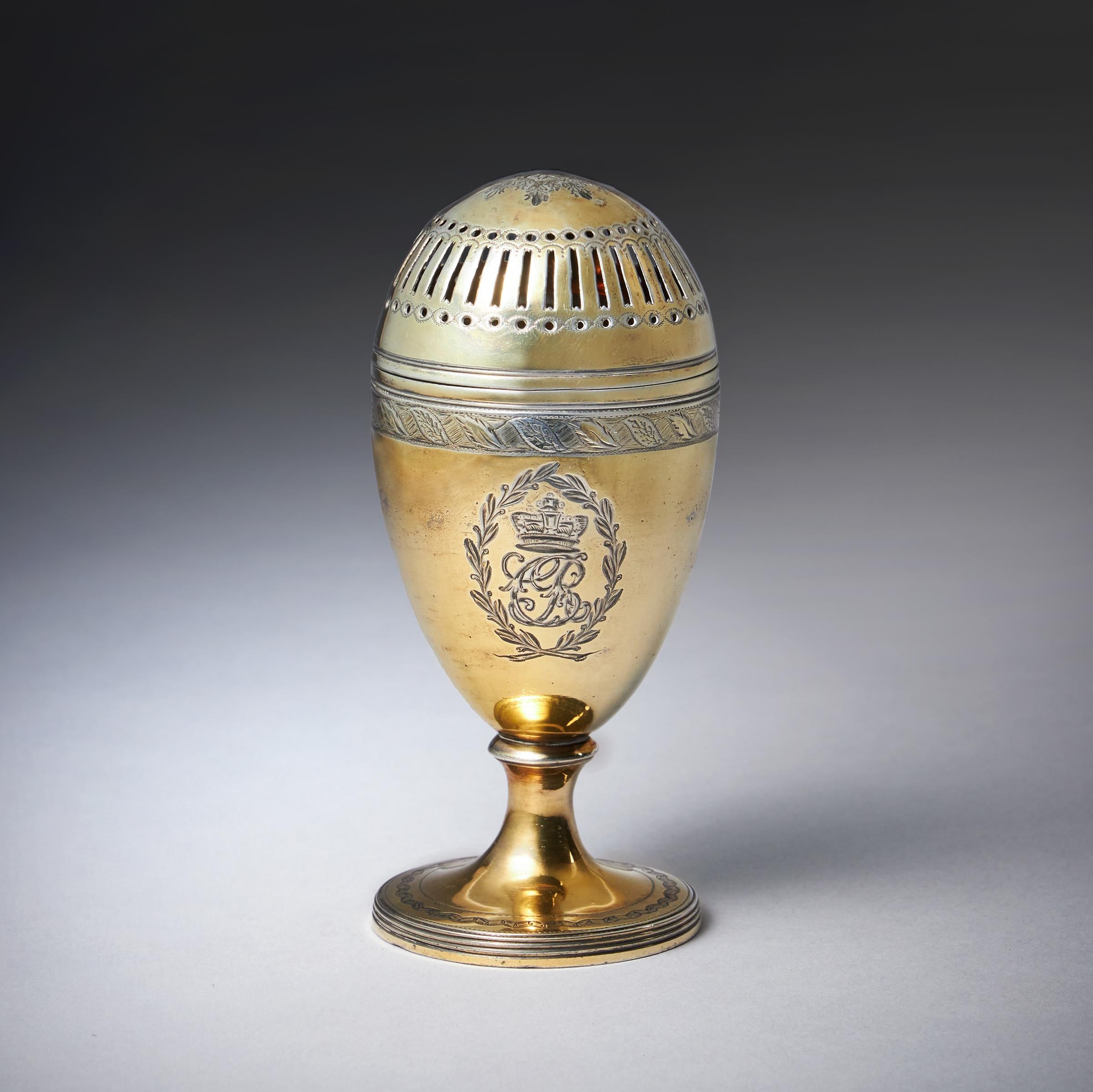 George III Silver-Gilt Pepper Pot with the Royal Cypher of Queen Charlotte 1798-1