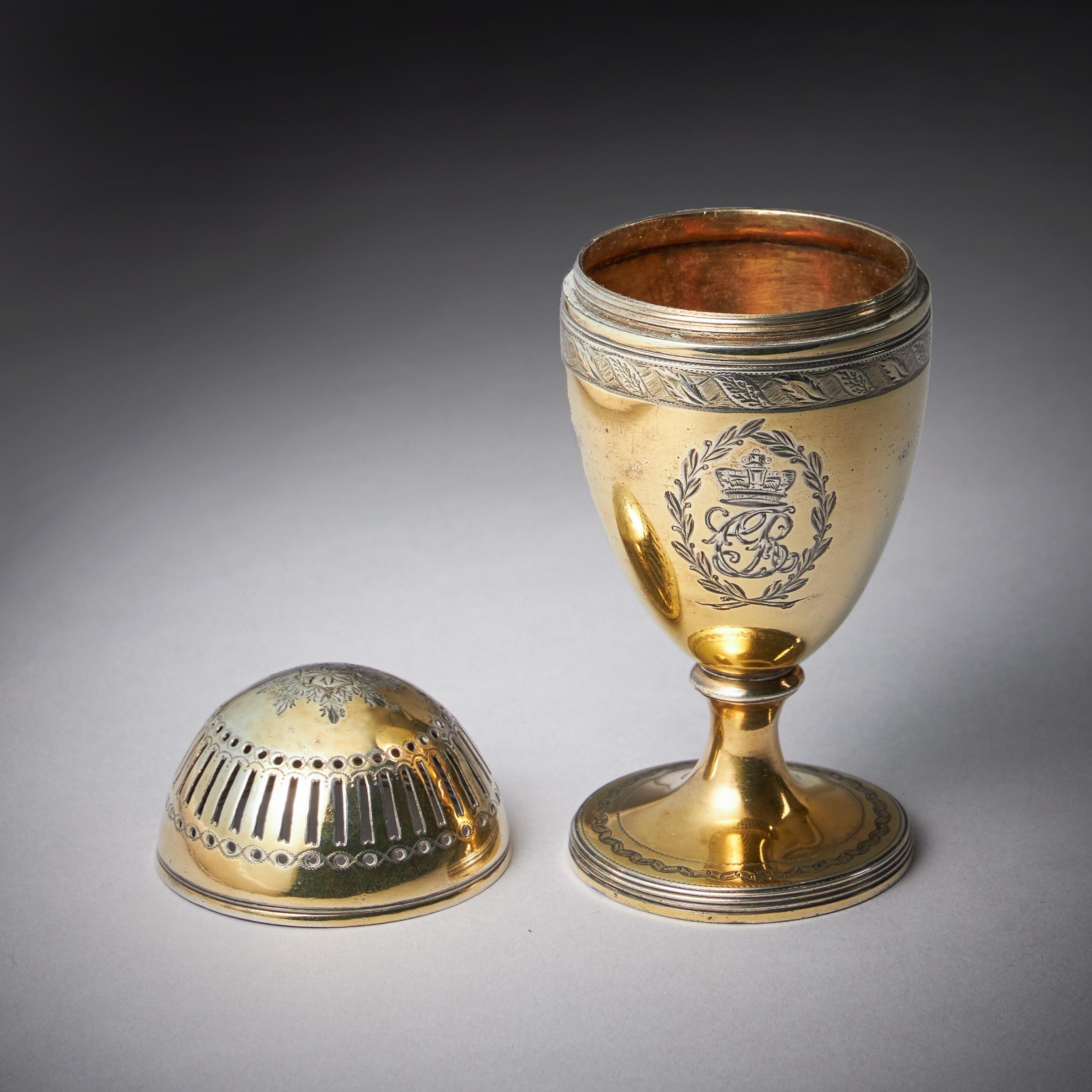 George III Silver-Gilt Pepper Pot with the Royal Cypher of Queen Charlotte 1798-17