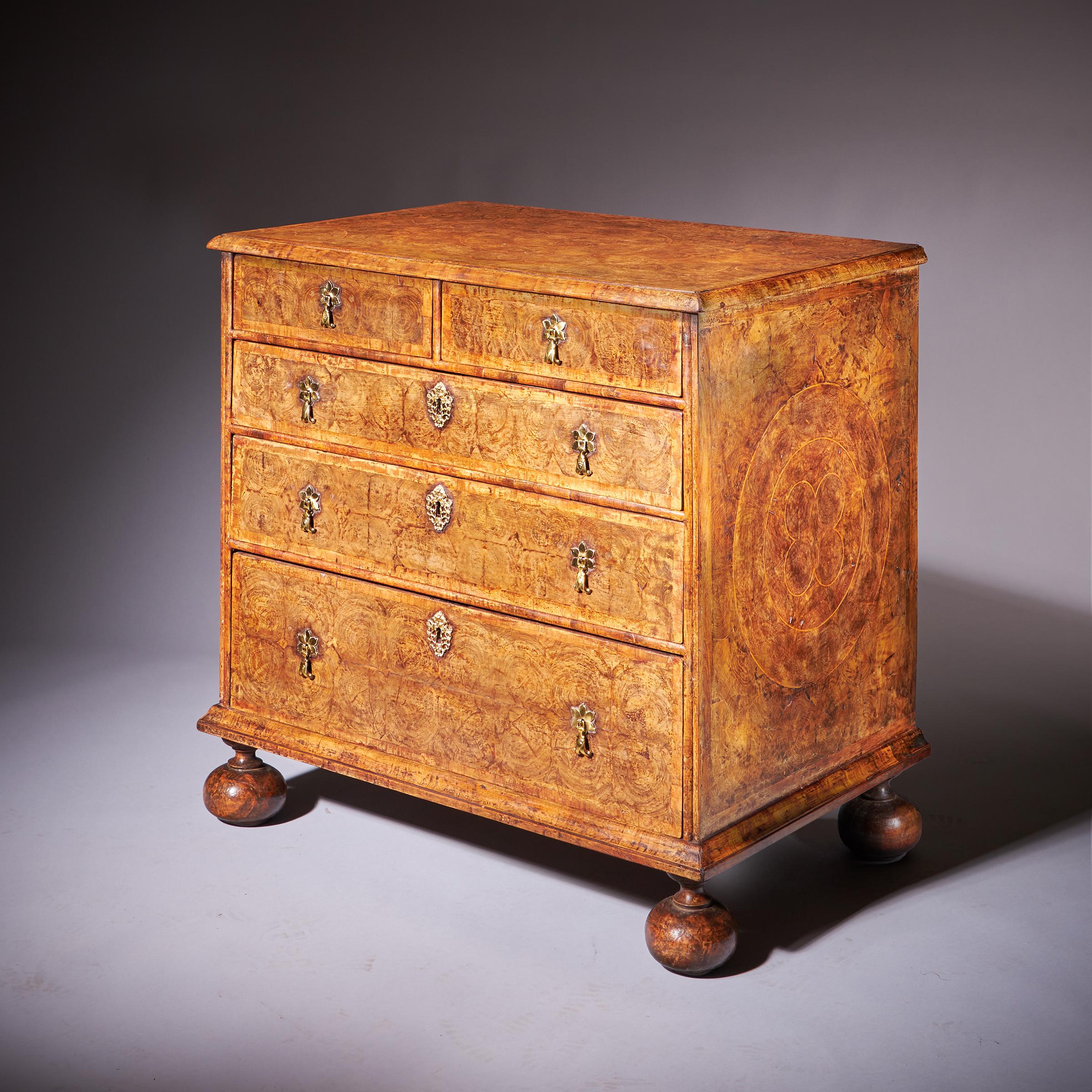 A Fine 17th Century Charles II Olive Oyster Chest, Circa 1680 England 1