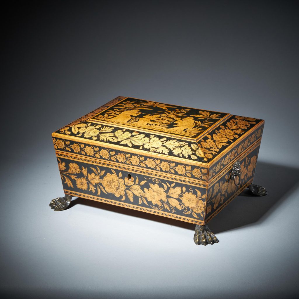 George III Chinoiserie Brass Mounted Penwork Jewellery Box | Alexander ...