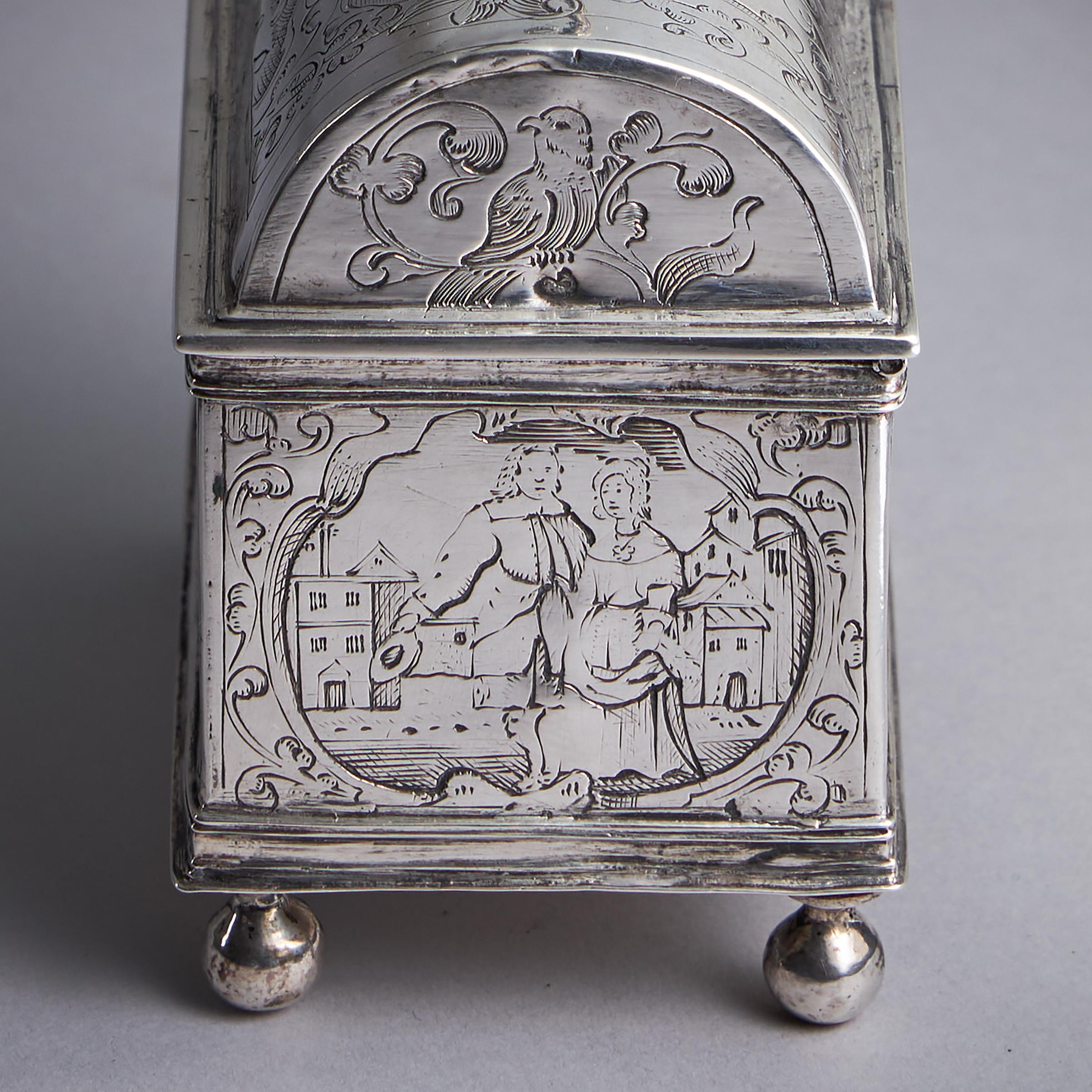 A museum-grade mid-17th century Dutch silver marriage casket or knottekistje, circa 1660 9