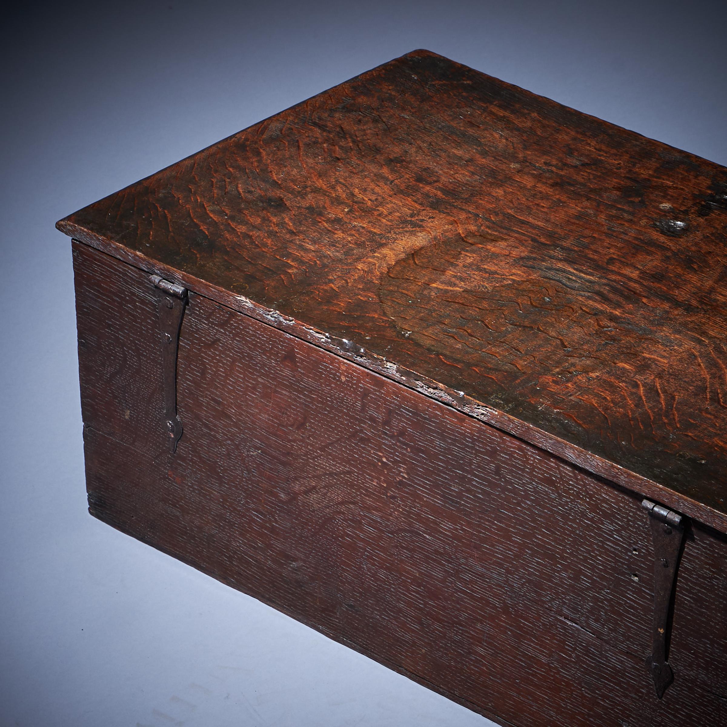 17th Century Charles I Carved Oak Box with Original Iron Clasp and Staple Lock-12