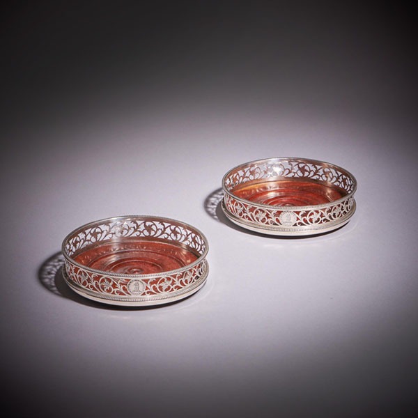 A Fine Pair of 18th Century George III Silver Engraved Open Fret Wine Coasters