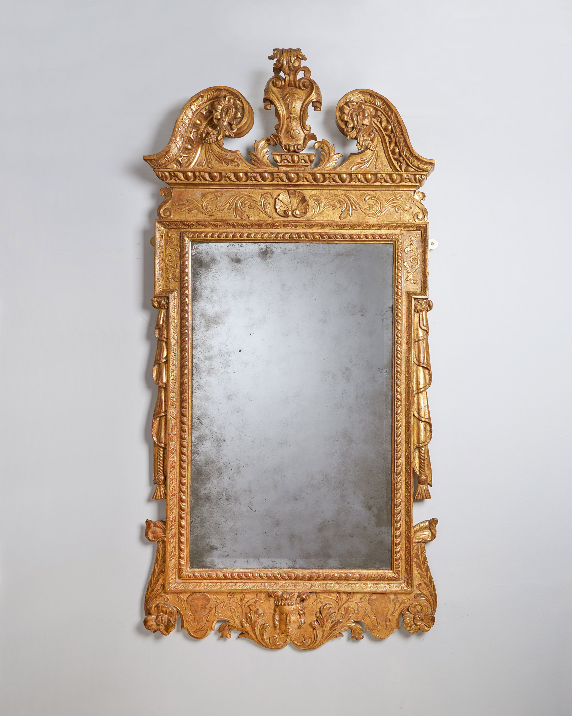 A Rare 18th Century George II Carved Cut Gesso and Giltwood Mirror, Circa 1730 1