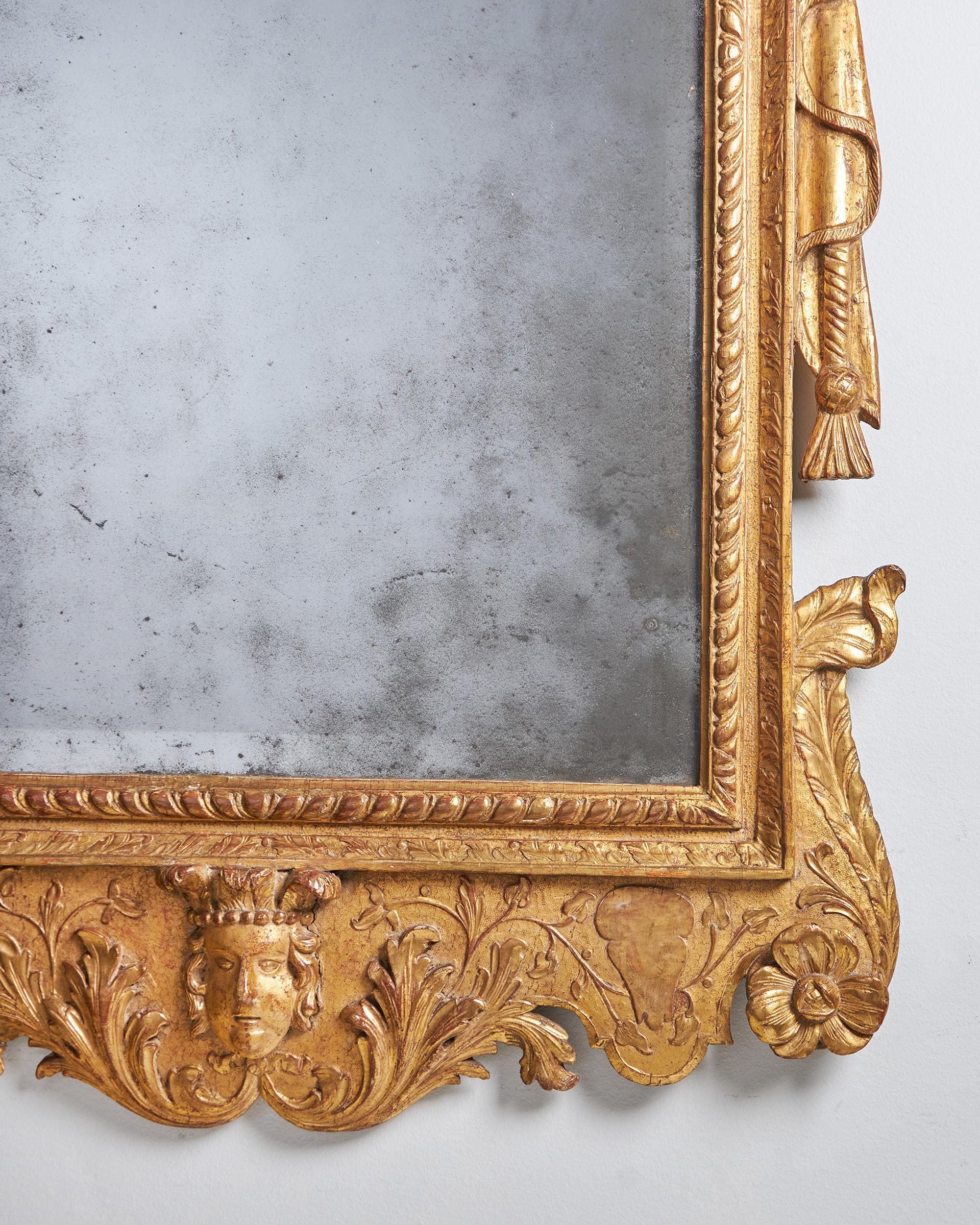 A Rare 18th Century George II Carved Cut Gesso and Giltwood Mirror-4