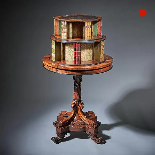 A Fine and Rare William IV Rosewood Revolving Library Bookcase Stamped P Westmacott