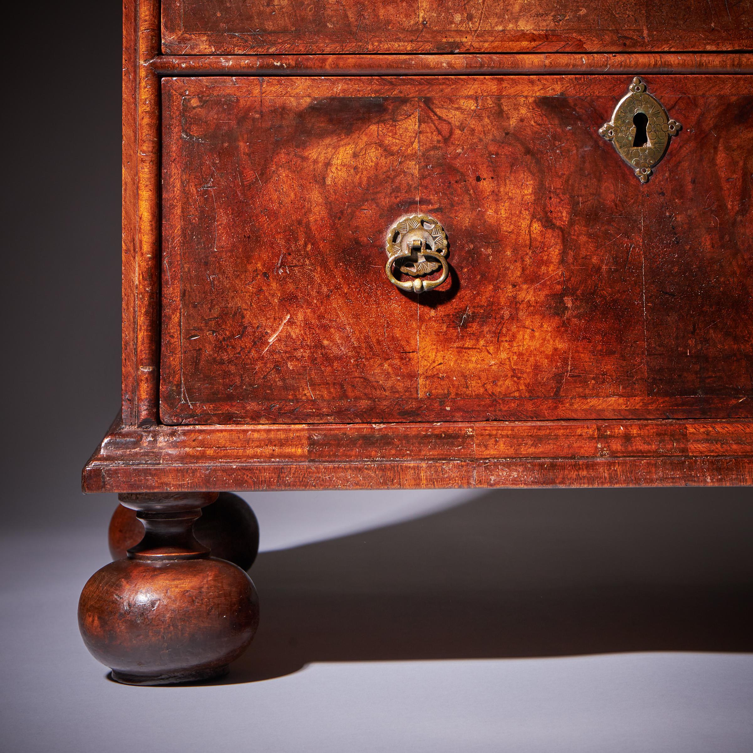 A Small and Rare William and Marry Figured Walnut Chest of Drawers Circa 1690-6