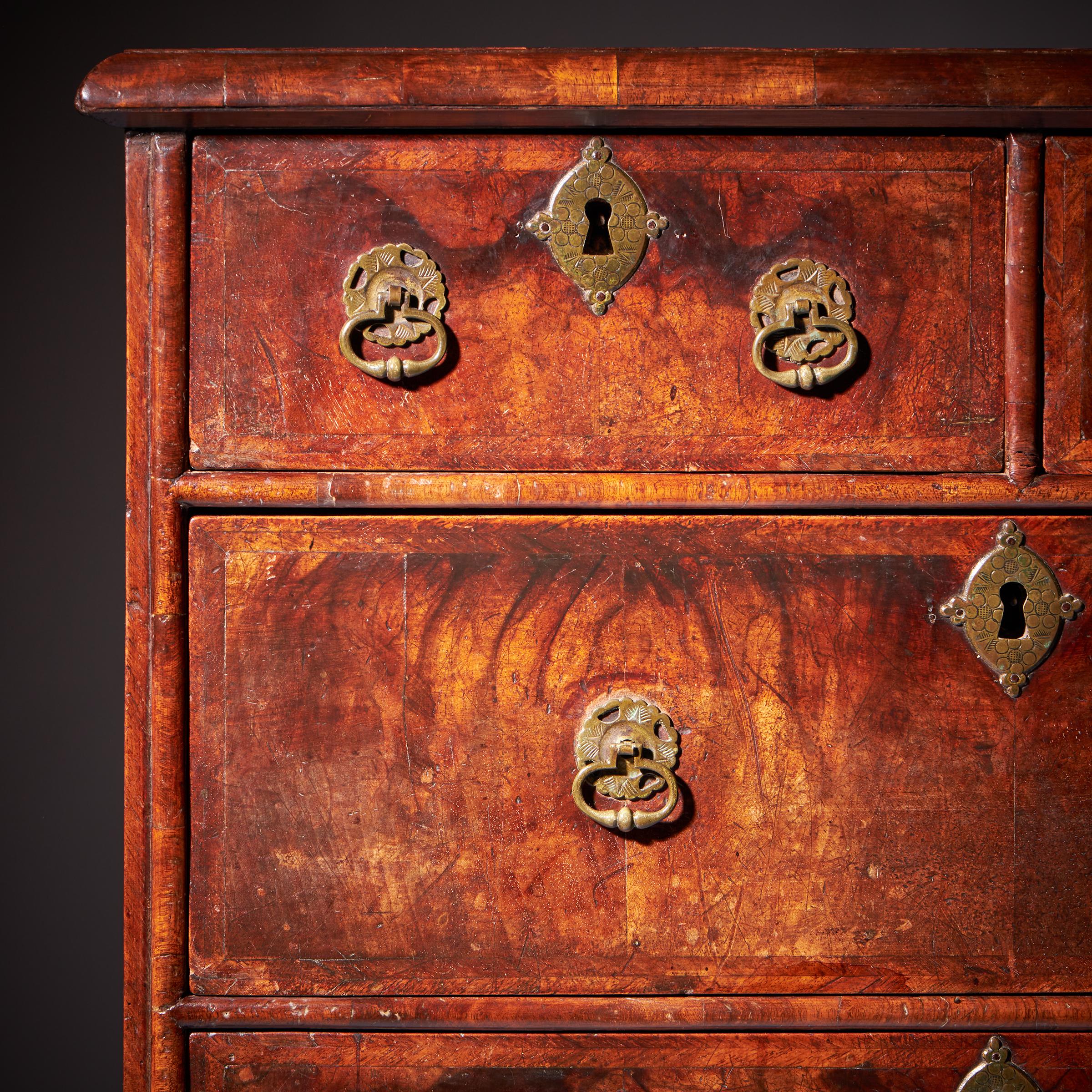 A Small and Rare William and Marry Figured Walnut Chest of Drawers Circa 1690-7