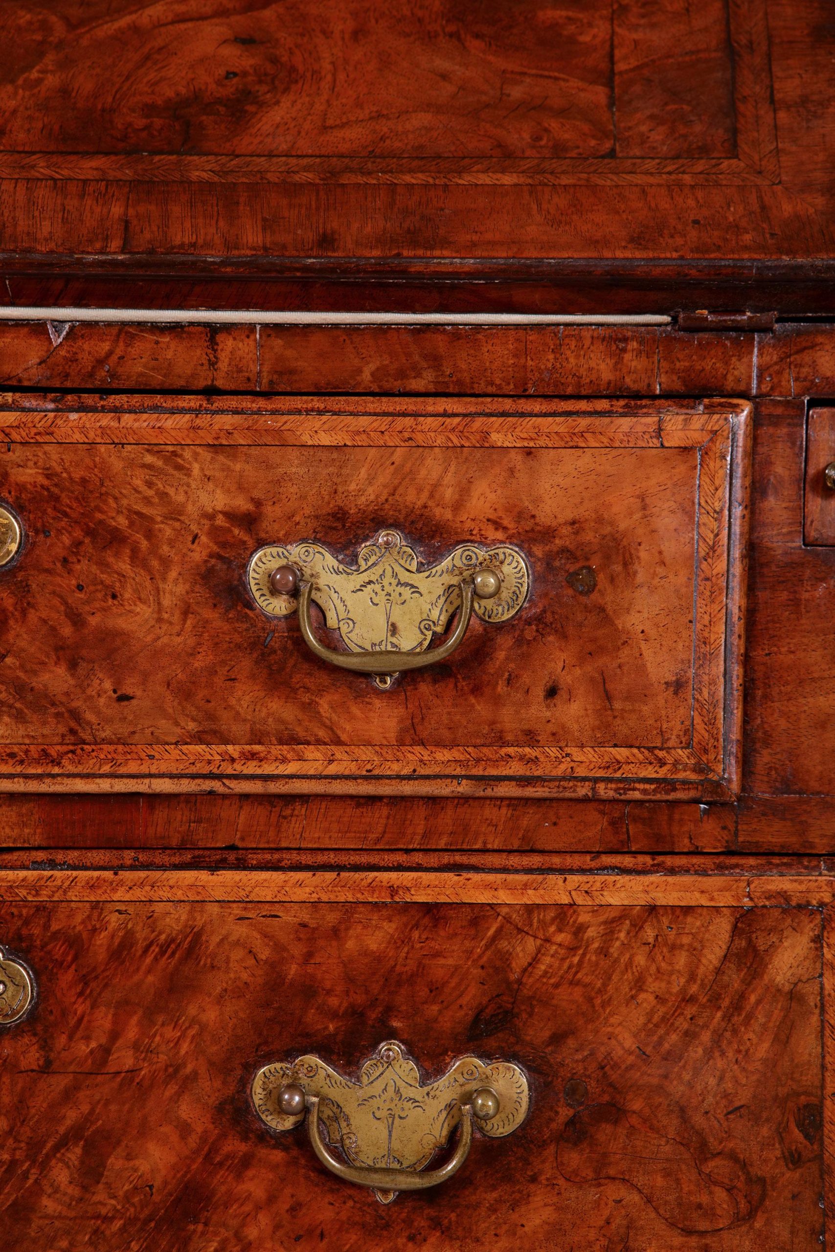 A Fine Early 18th Century George I Burr Walnut Bureau Bookcase-6