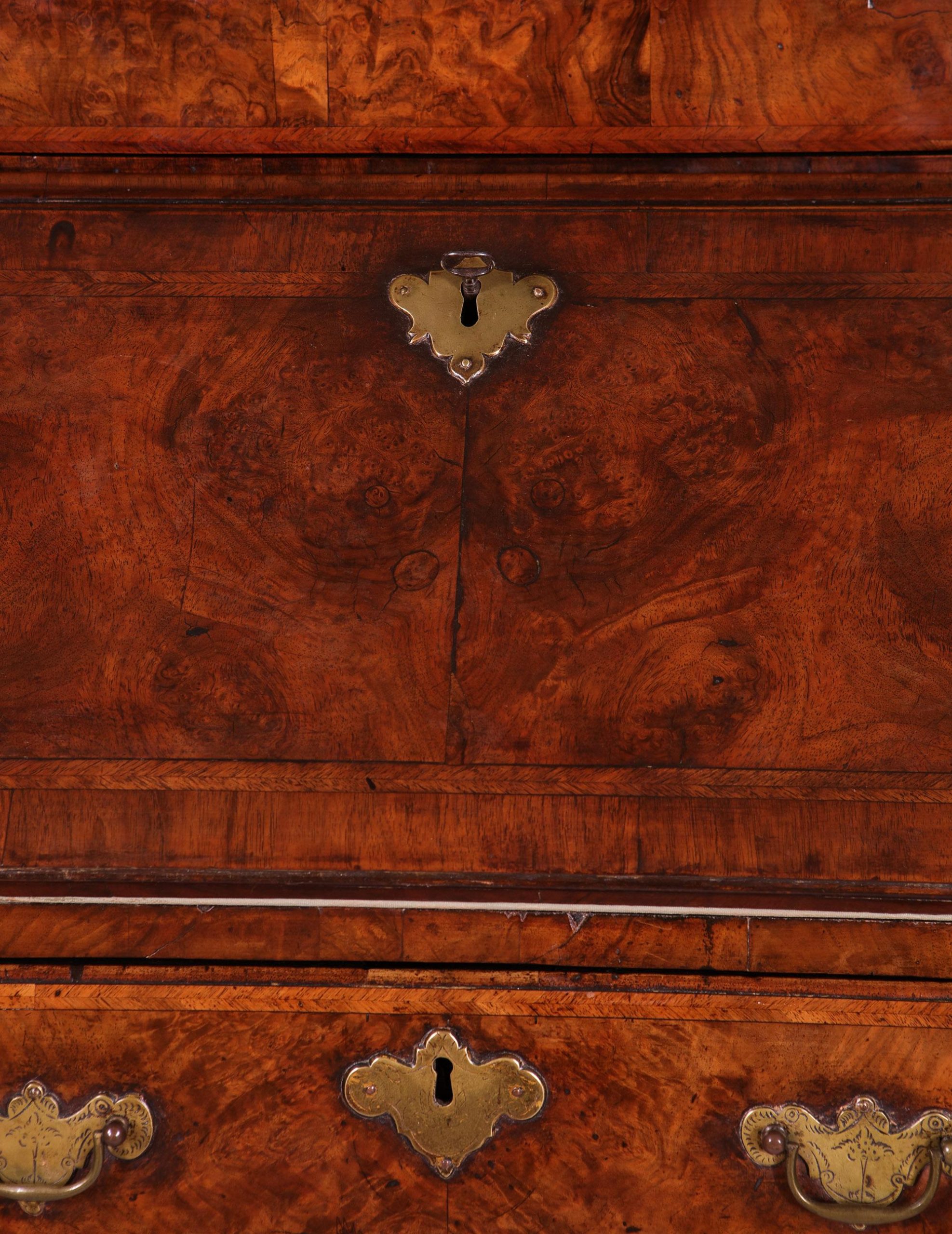 A Fine Early 18th Century George I Burr Walnut Bureau Bookcase-8