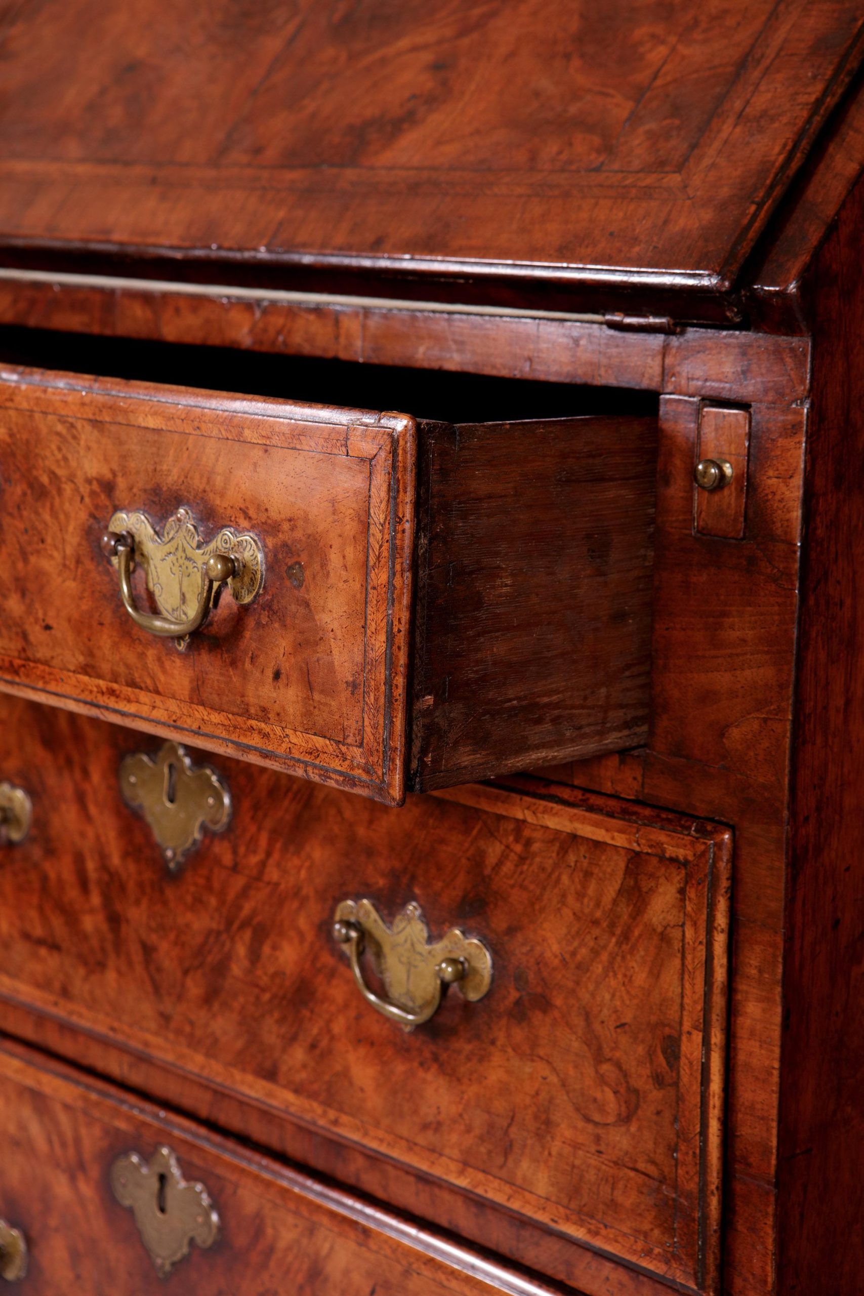 A Fine Early 18th Century George I Burr Walnut Bureau Bookcase-9