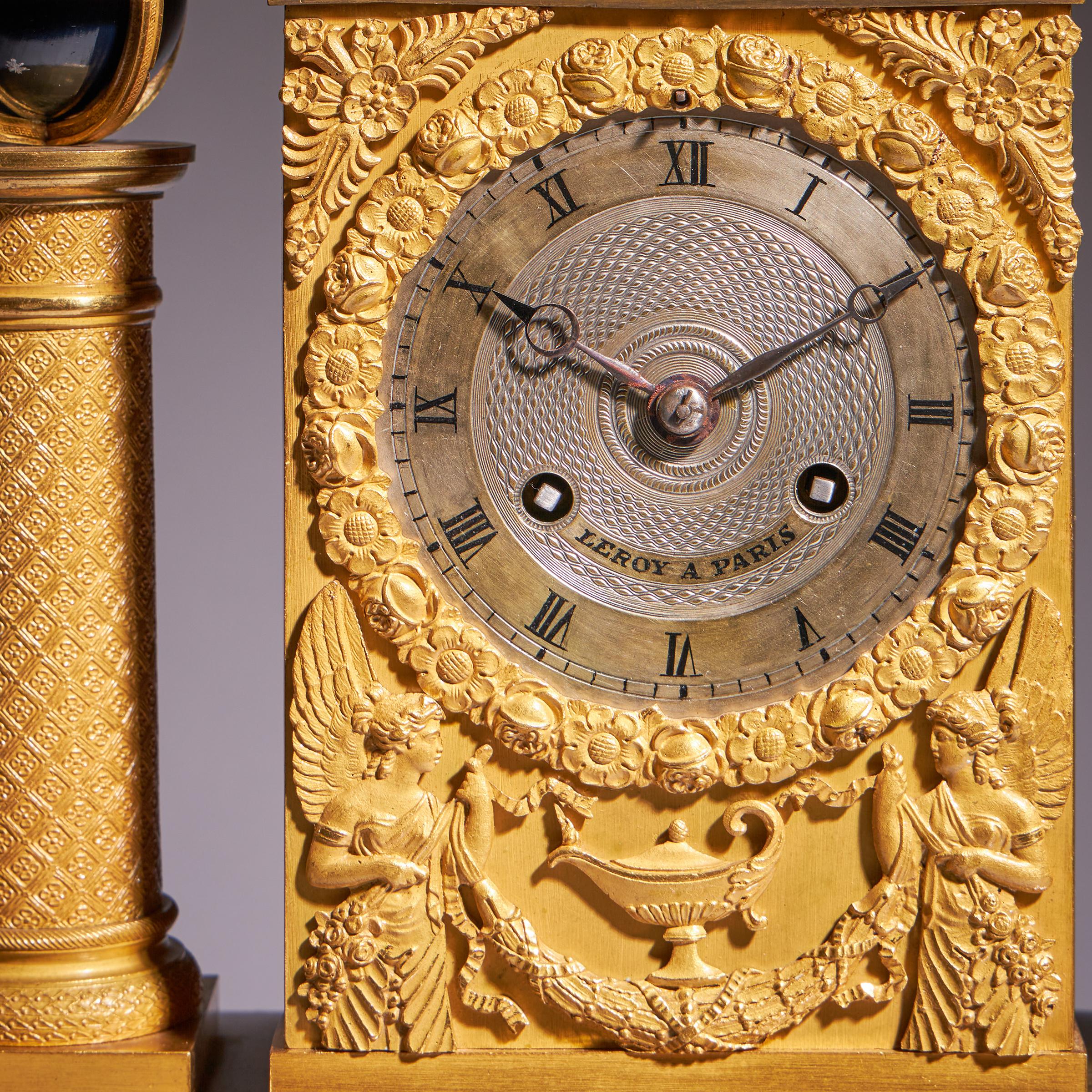 Fine 19th-century French ormolu mantel clock (pendule) by Leroy a Paris, c. 1825 6