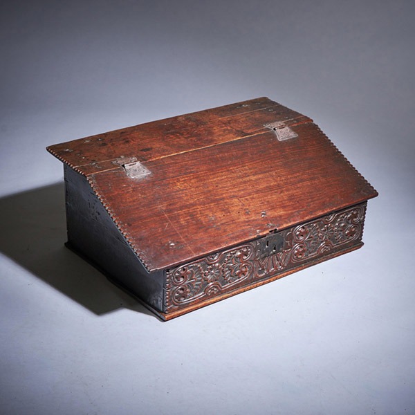 17th Century Charles II Carved Oak Writing Box or Desk Box circa 1670 England