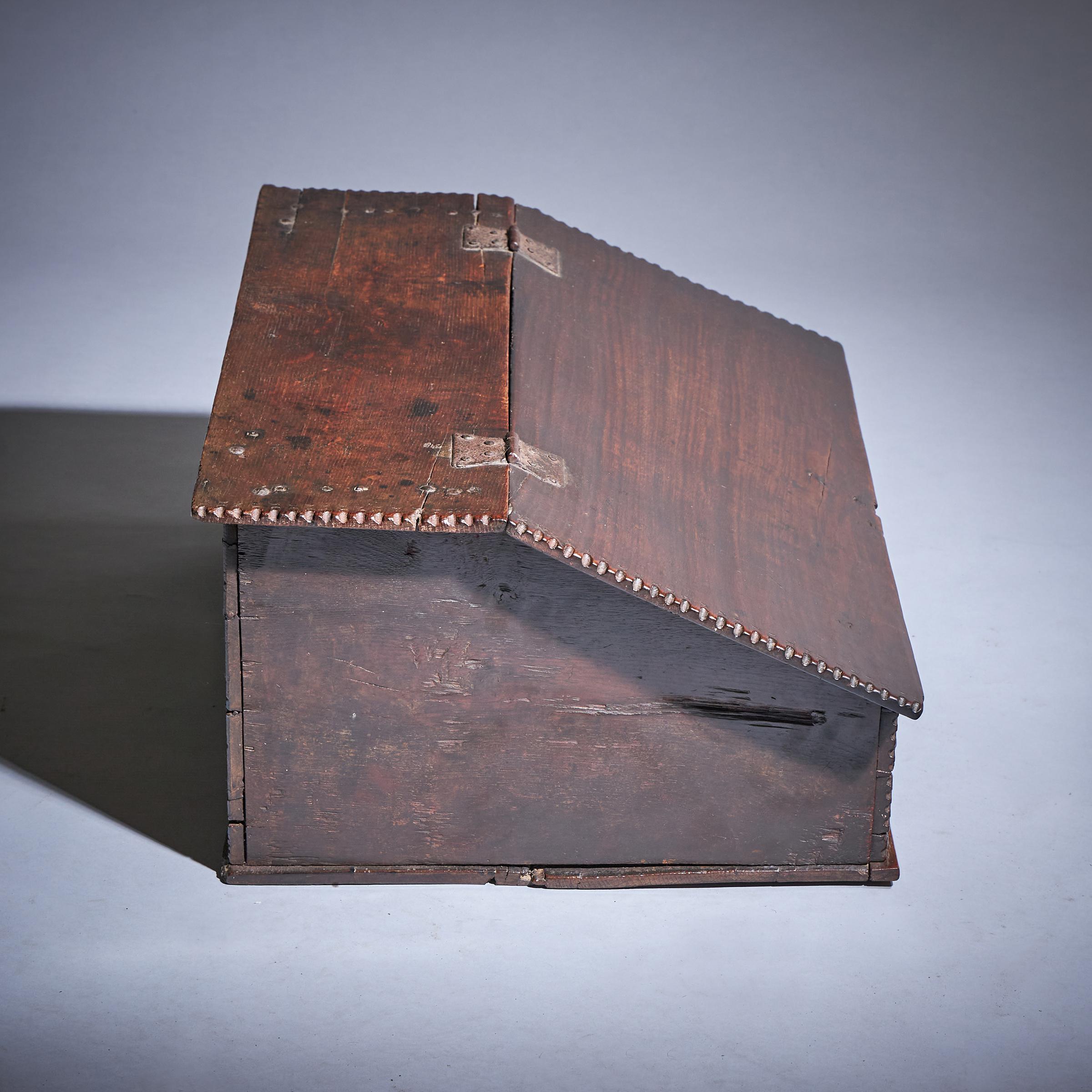 17th Century Charles II Carved Oak Writing Box or Desk Box circa 1670-3