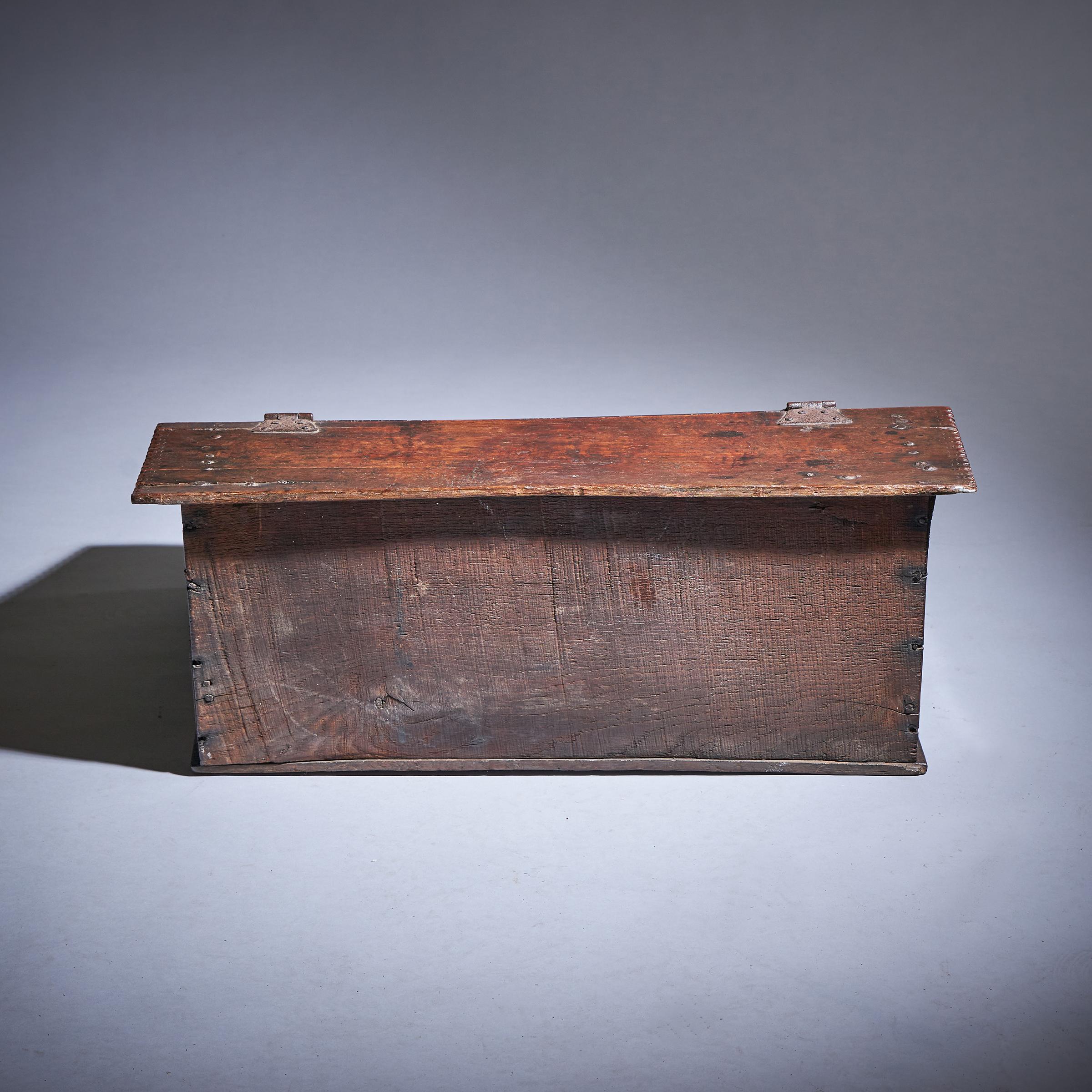 17th Century Charles II Carved Oak Writing Box or Desk Box circa 1670-4