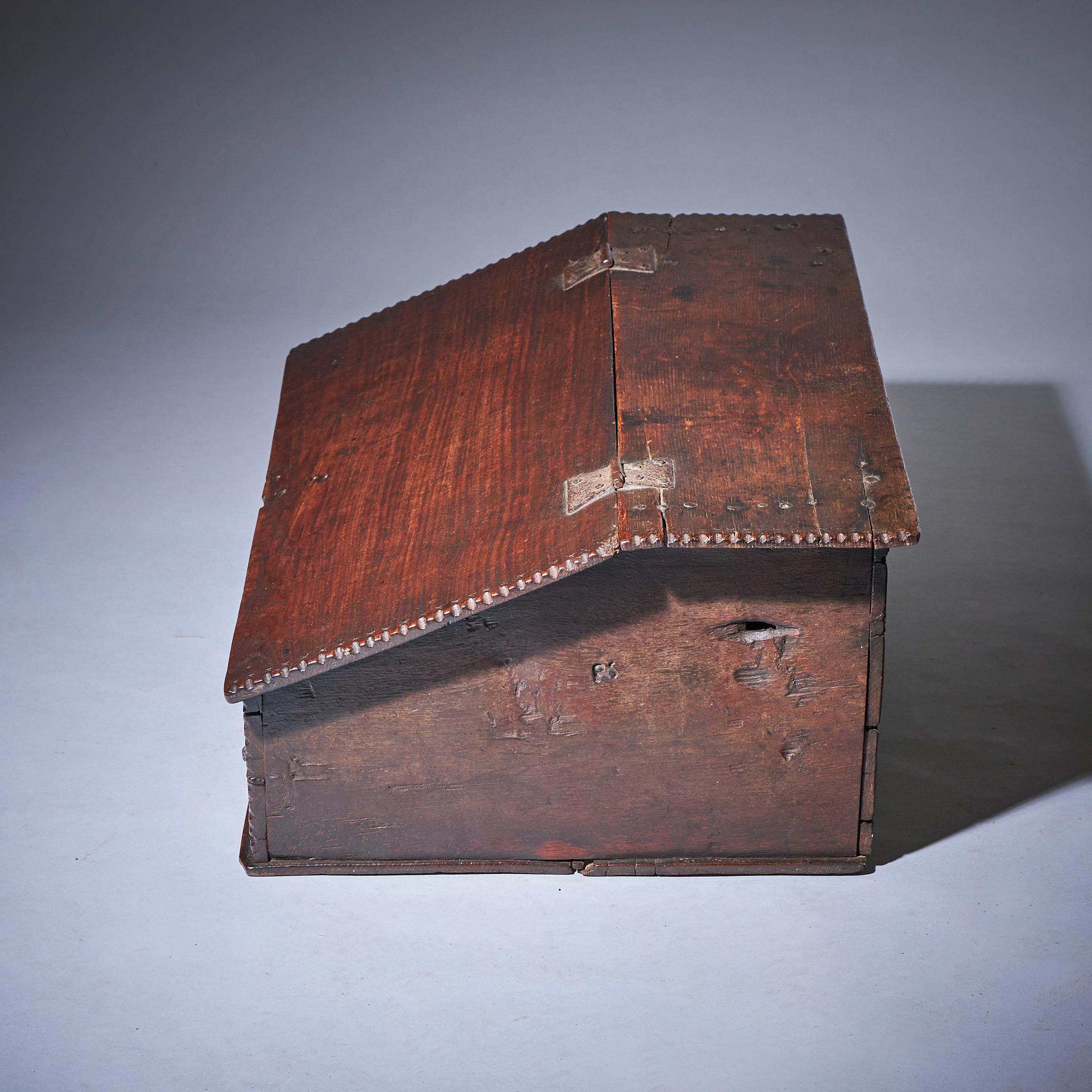 17th Century Charles II Carved Oak Writing Box or Desk Box circa 1670-5