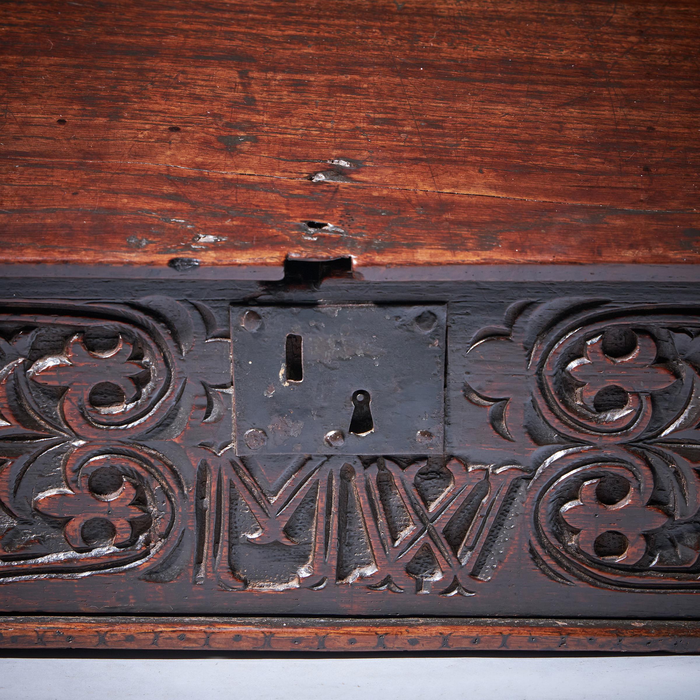 17th Century Charles II Carved Oak Writing Box or Desk Box circa 1670-7