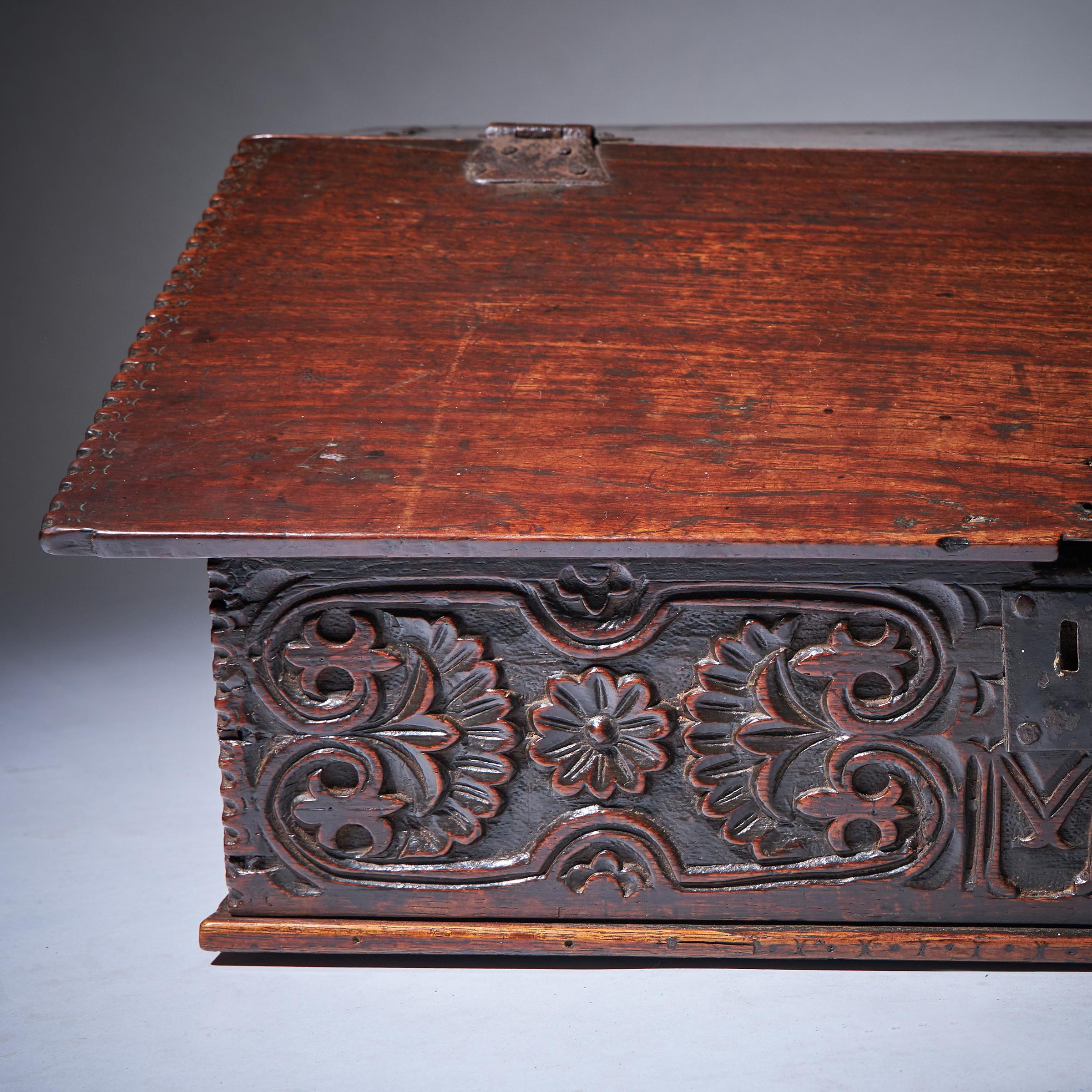 17th Century Charles II Carved Oak Writing Box or Desk Box circa 1670 England 7