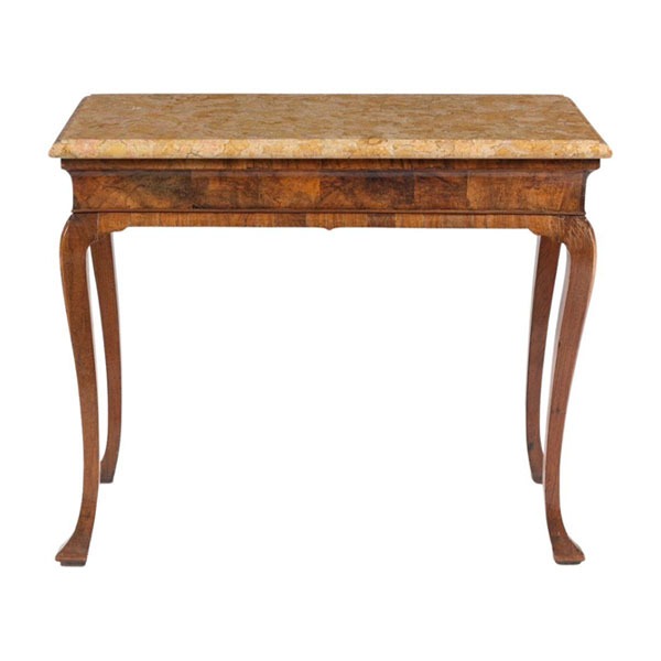 18th Century George II Figured Walnut Console Table, Sienna Brocatelle Marble