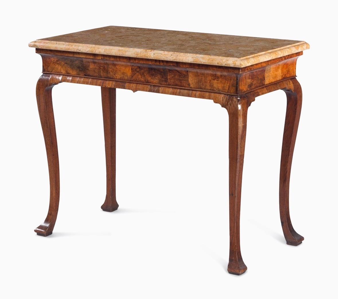 18th Century George II Figured Walnut Console Table, Sienna Brocatelle Marble 2