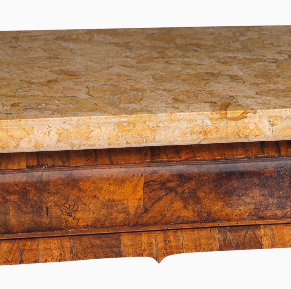 18th Century George II Figured Walnut Console Table Sienna Brocatelle Marble-3