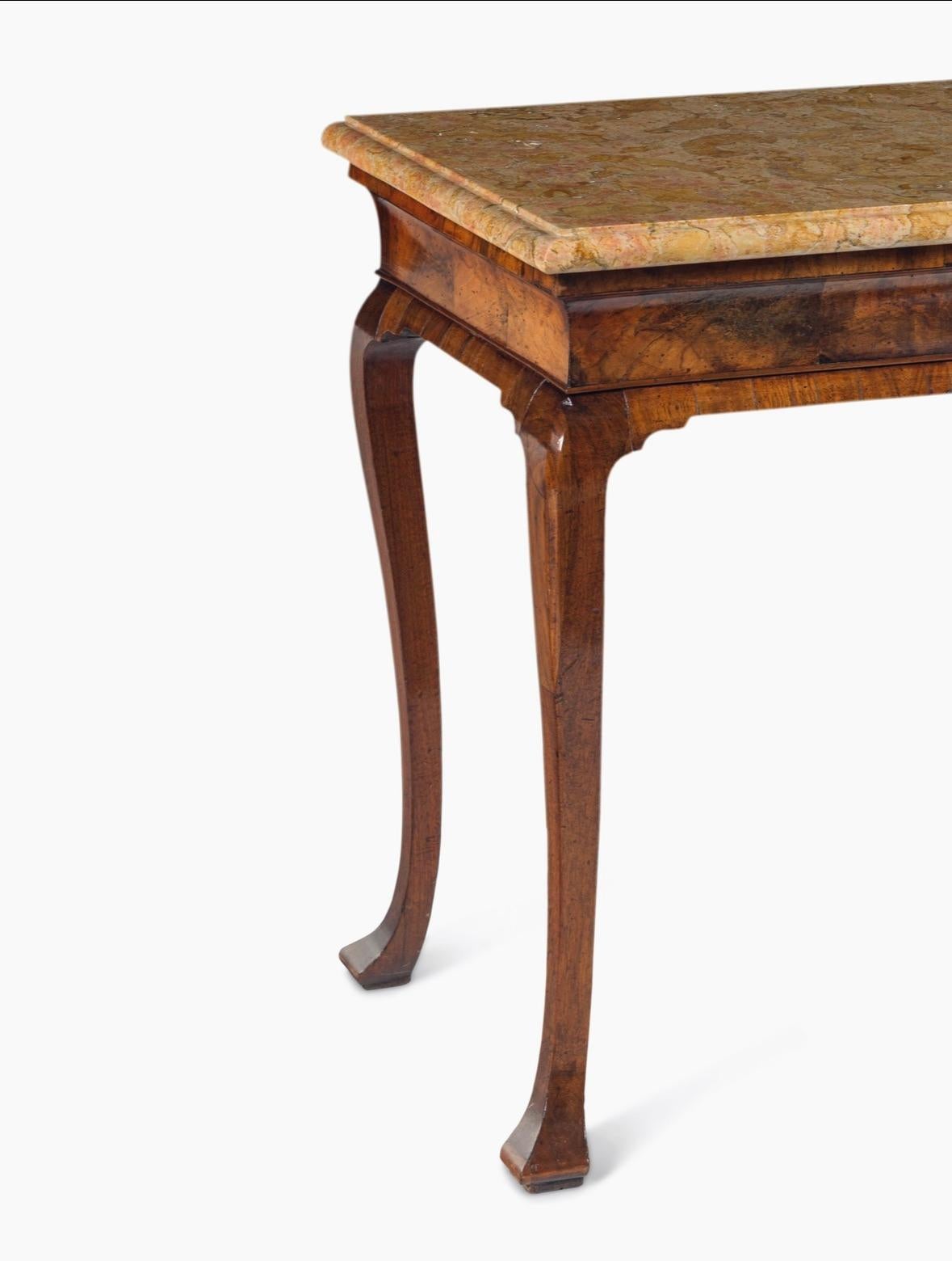 18th Century George II Figured Walnut Console Table Sienna Brocatelle Marble-4