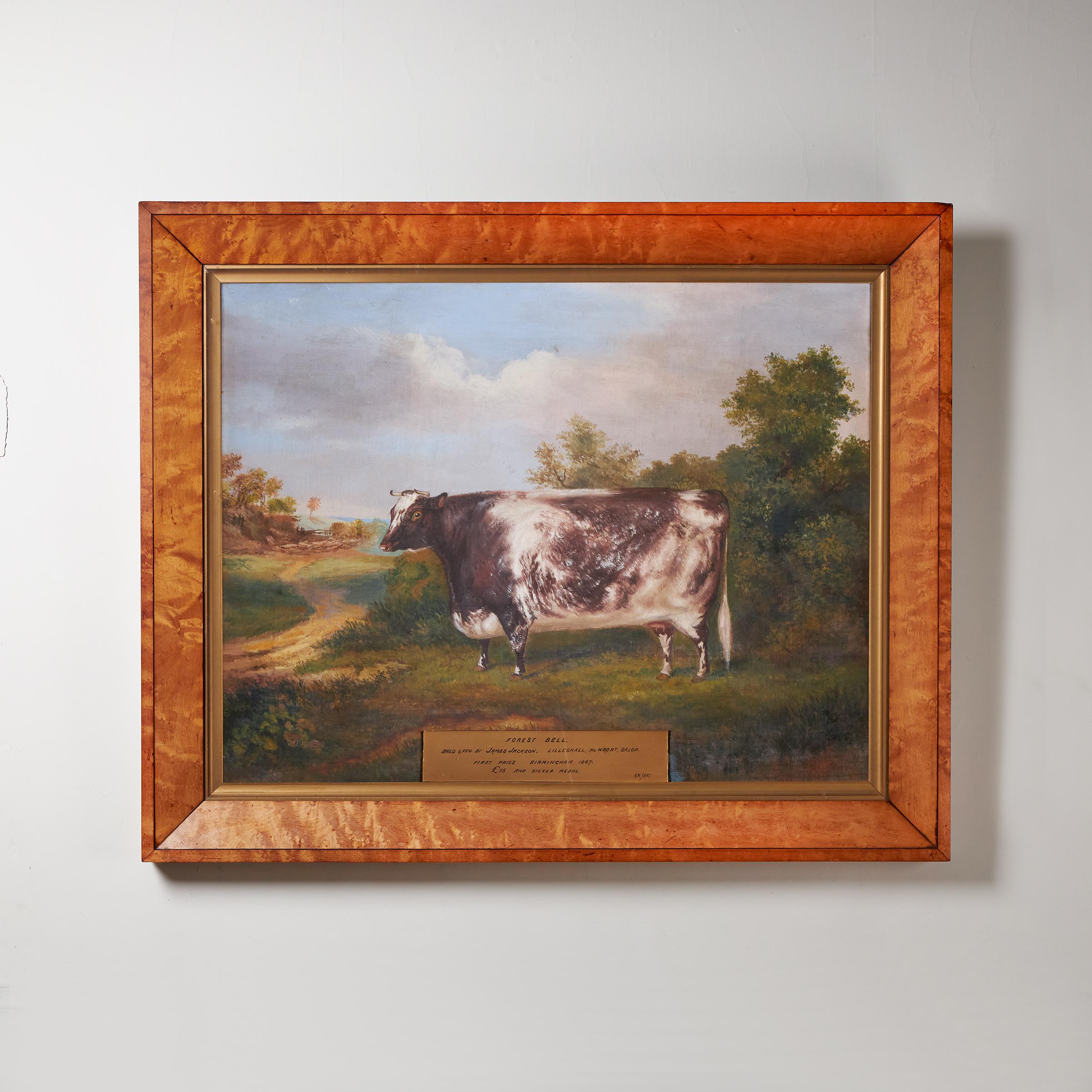 19th Century Portrait of a Prize Winning Cow in a Landscape Scene Forest Bel-2