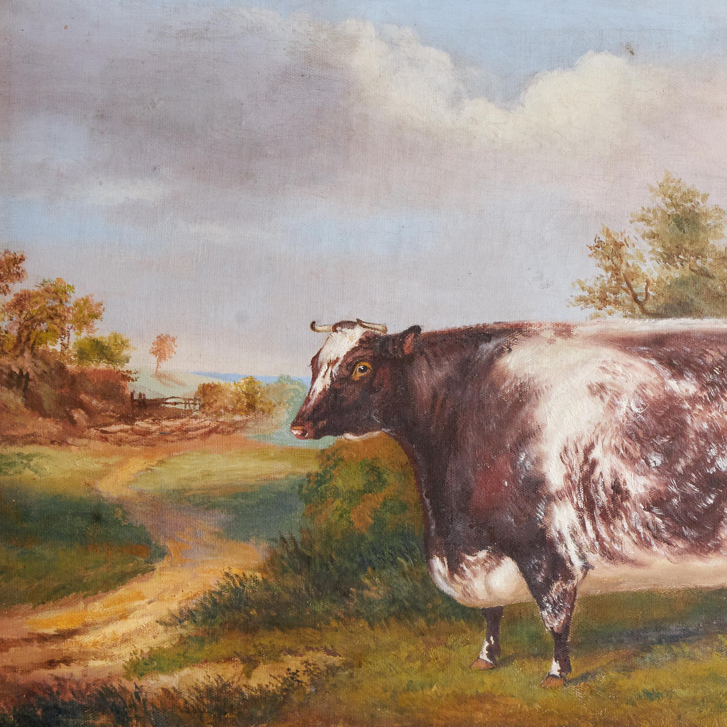 19th Century Portrait of a Prize Winning Cow in a Landscape Scene, Forest Bel 2
