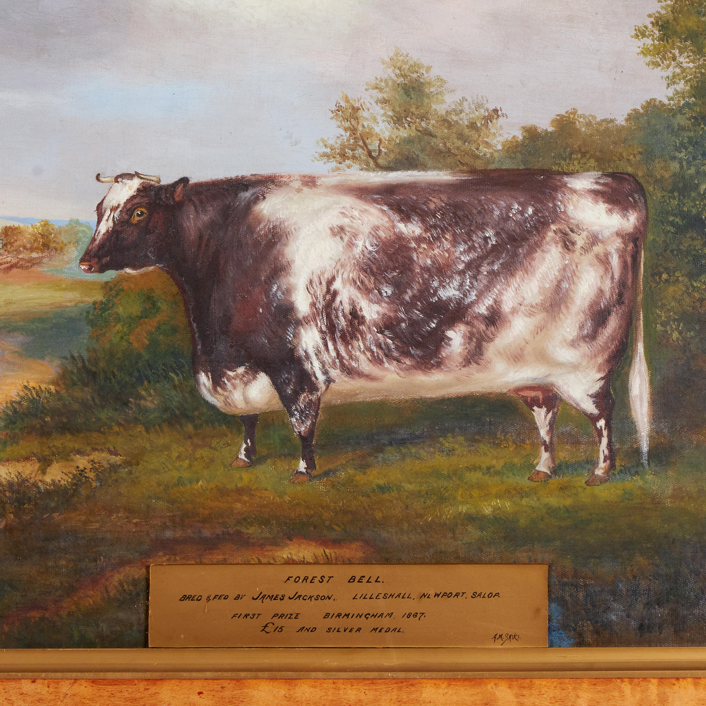 19th Century Portrait of a Prize Winning Cow in a Landscape Scene, Forest Bel 4