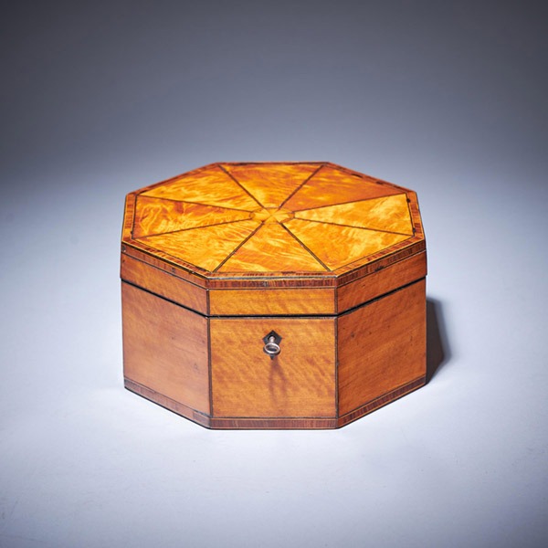 A Fine and Rare George III Octagonal Figured Satinwood Box, C.1790