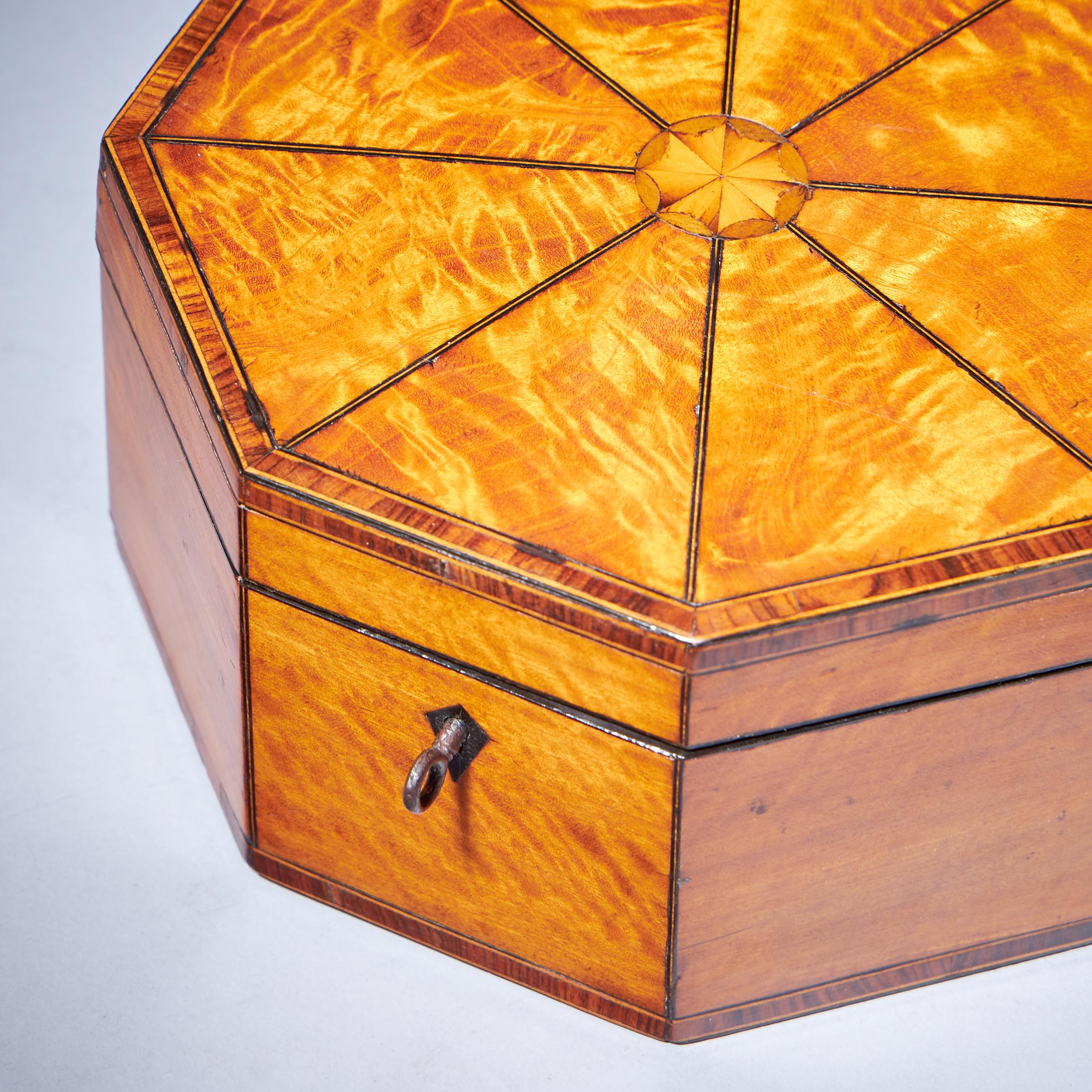 A Fine and Rare George III Octagonal Figured Satinwood Box C.1790-7