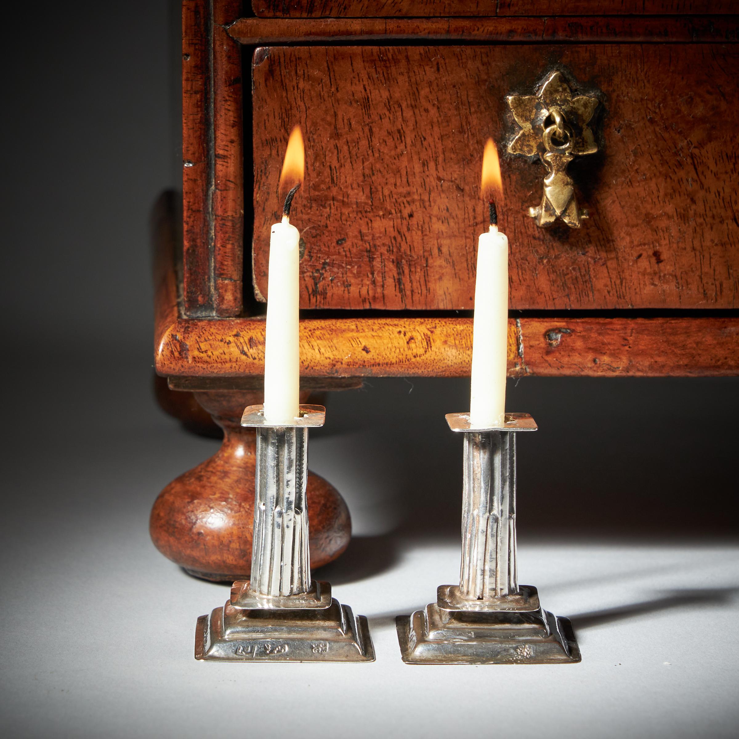 A Pair of 17th Century William and Mary Miniature Candlesticks By George Manjoy 8
