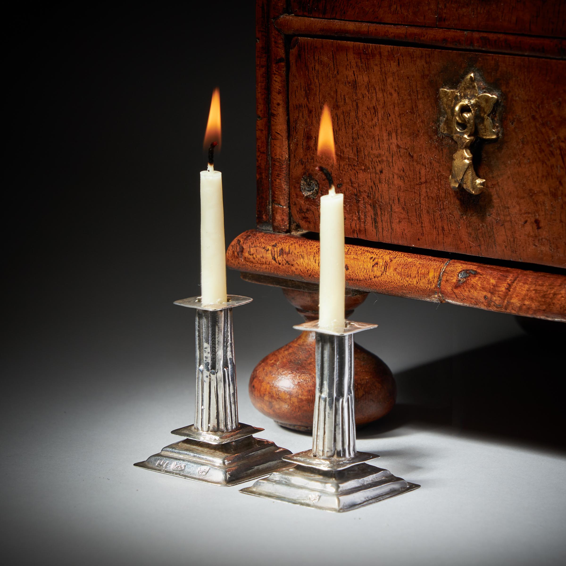 A Pair of 17th Century William and Mary Miniature Candlesticks By George Manjoy 9