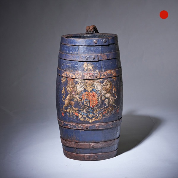 Rare Royal 18th Century Powder Barrel Stick Stand Decorated with a Coat of Arms