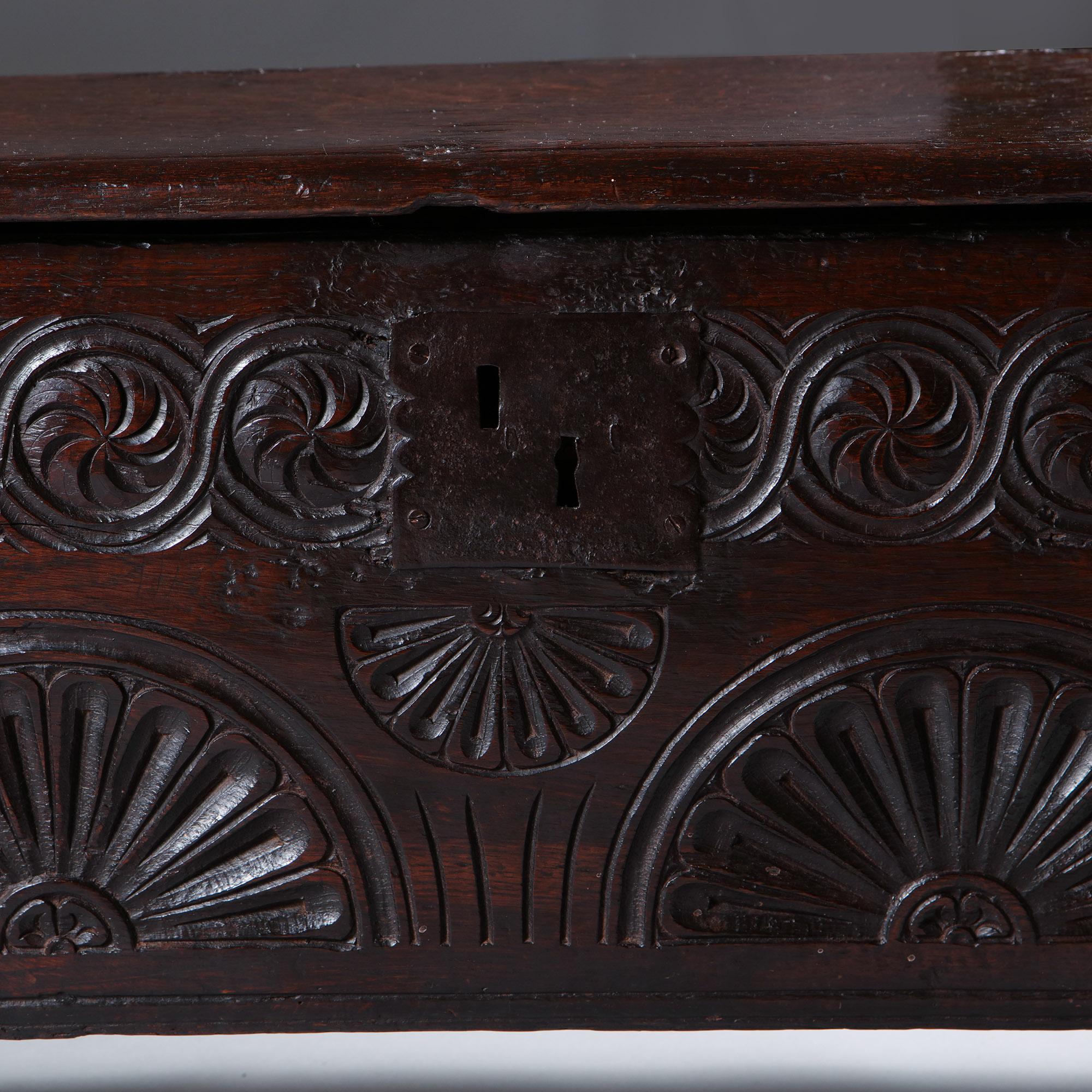 A Rare 17th Century Charles II Carved Oak Childs Coffer of Diminutive Proportion 5