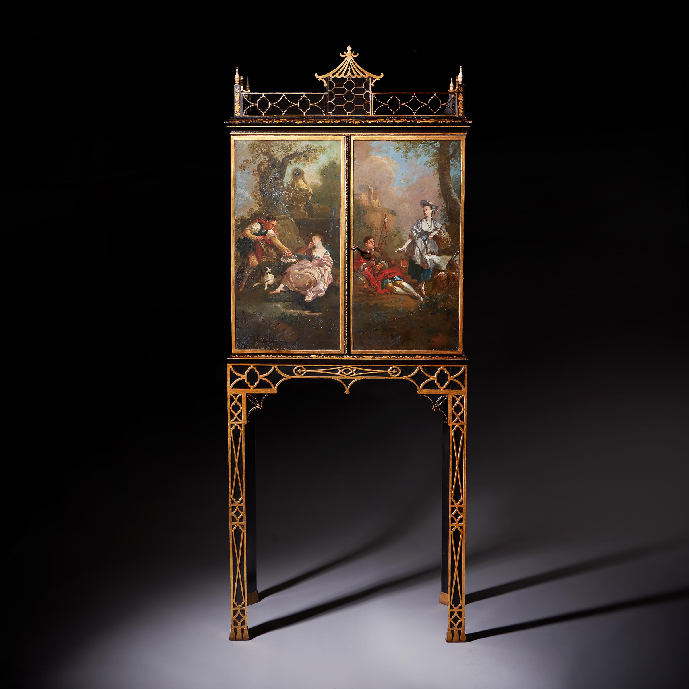 A Rare Chinese Chippendale George III cabinet on stand, circa 1760 England 1