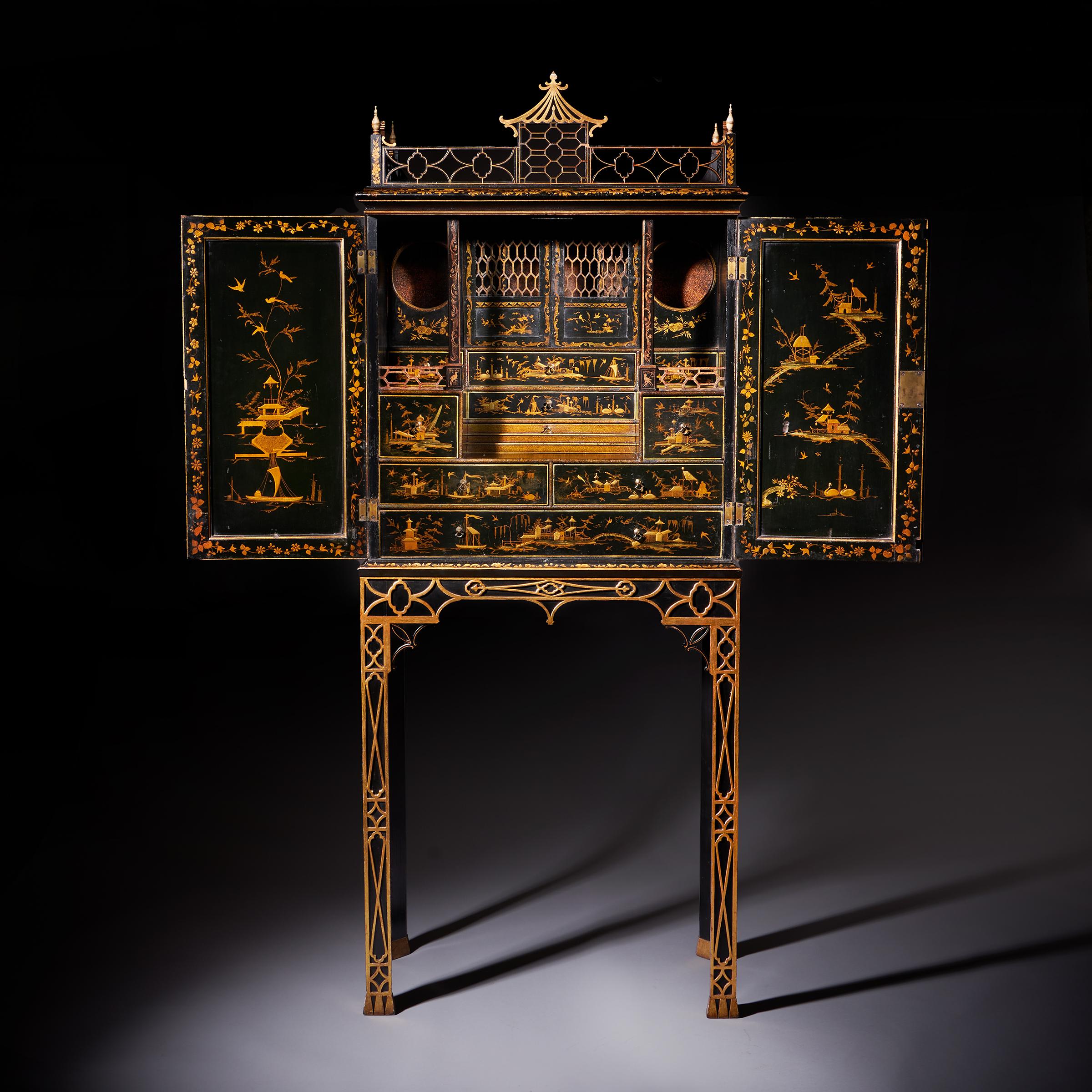 A Rare Chinese Chippendale George III cabinet on stand, circa 1760 England 2