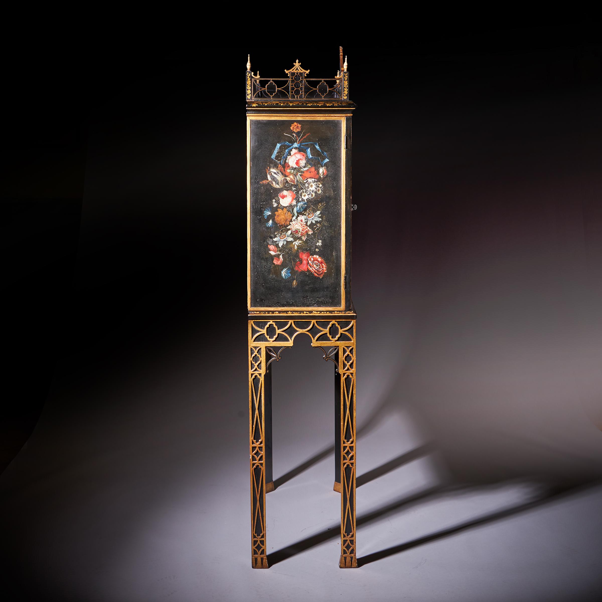 A Rare Chinese Chippendale George III cabinet on stand, circa 1760 England 5
