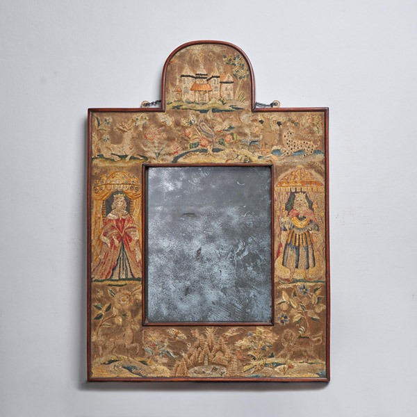 Important 17th Century Charles II Silk Needlework – Stumpwork Mirror
